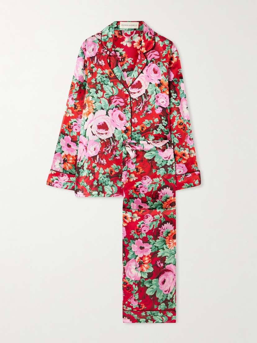 Olivia von Halle Lila Floral-print Silk-satin Pajama Set
