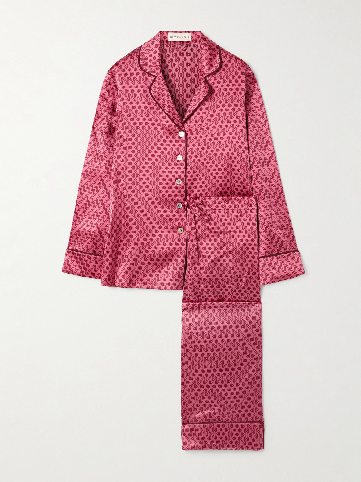 Olivia Von Halle Lila Printed Silk-satin Pajama Set In Red