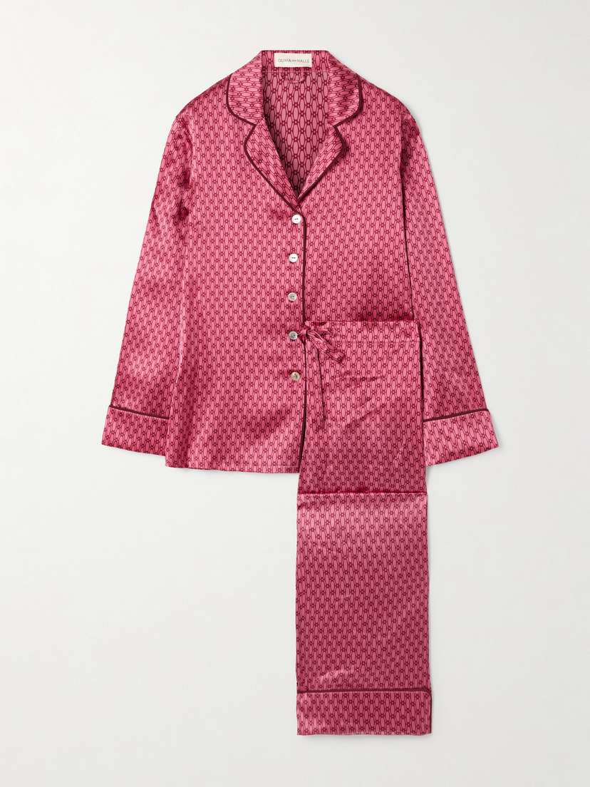Olivia von Halle Lila Printed Silk-satin Pajama Set