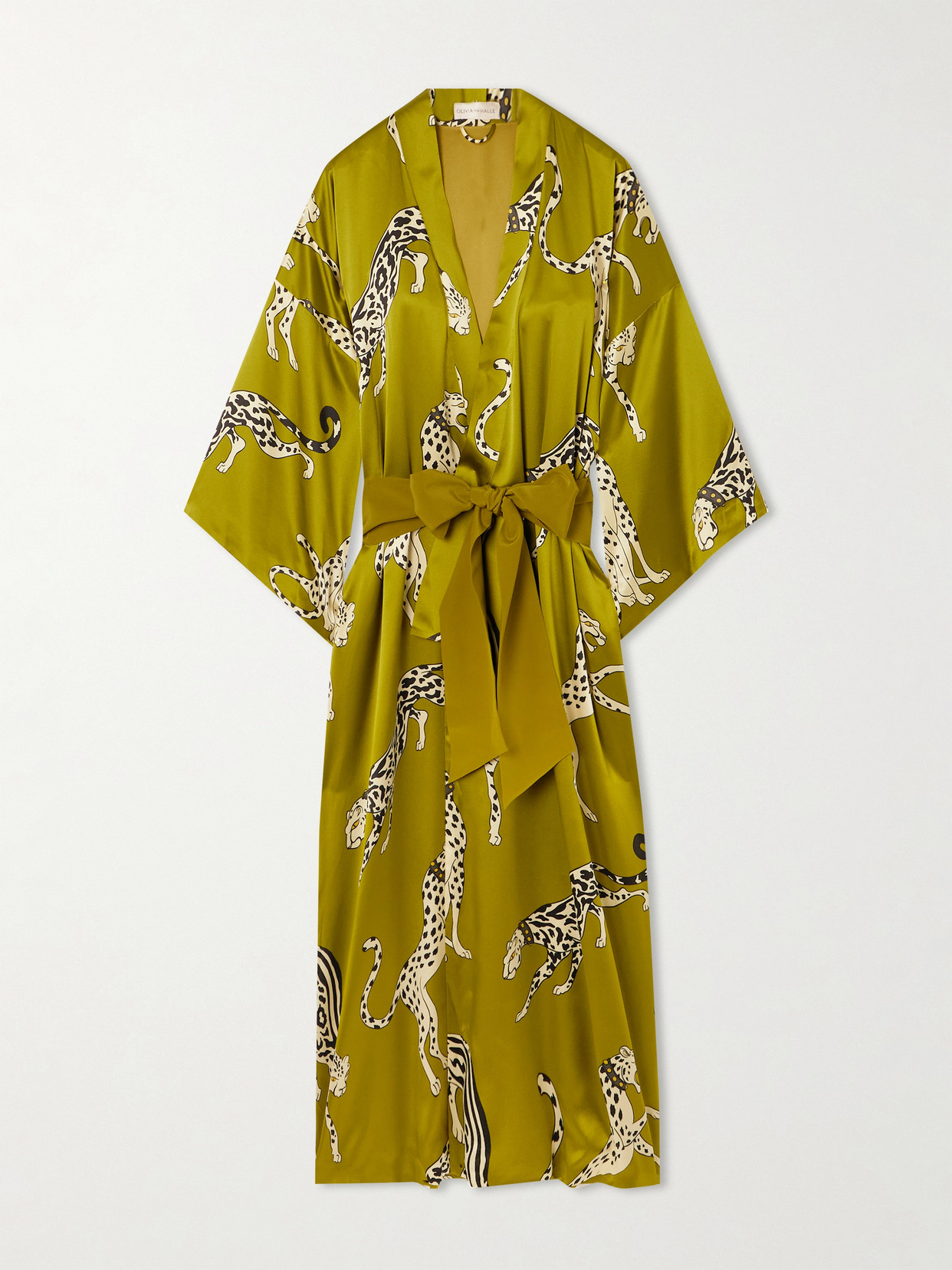 Olivia Von Halle Queenie Belted Printed Silk-satin Robe In Yellow