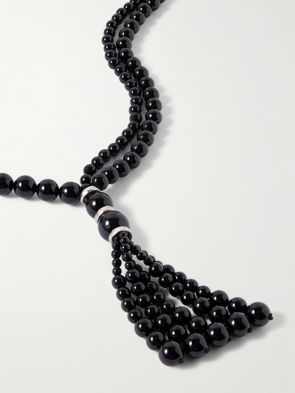 Le Sundial Venice Opera Tasseled Onyx And Silver Necklace In Black