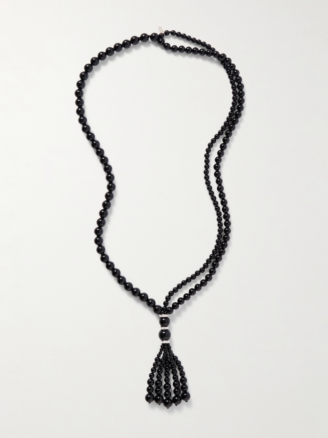 Le Sundial Venice Opera Tasseled Onyx And Silver Necklace In Black