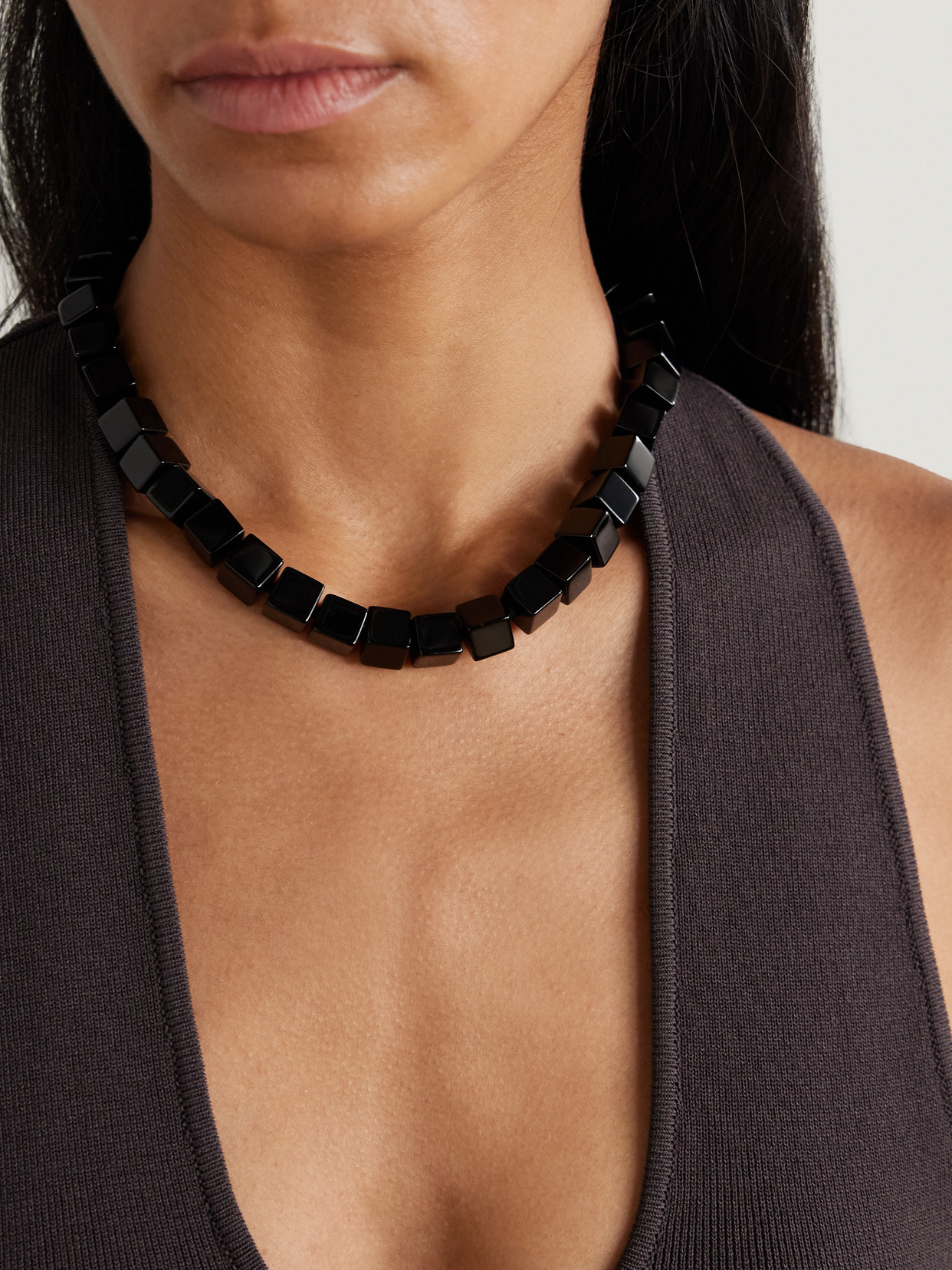Le Sundial Tube Onyx And Silver Necklace In Black