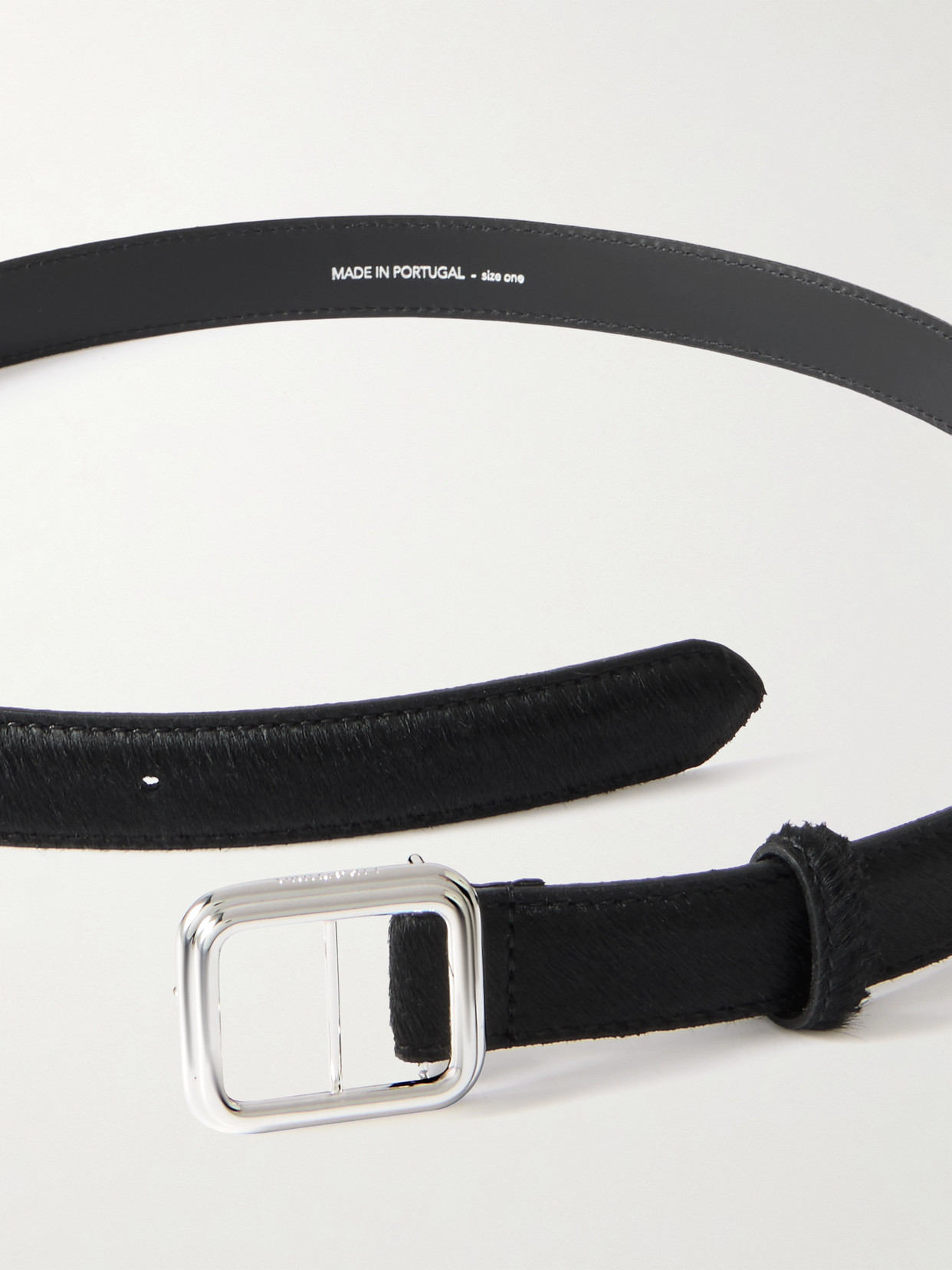Lie Studio Georgia Slim Silver Buckle Calf Leather Belt In Black