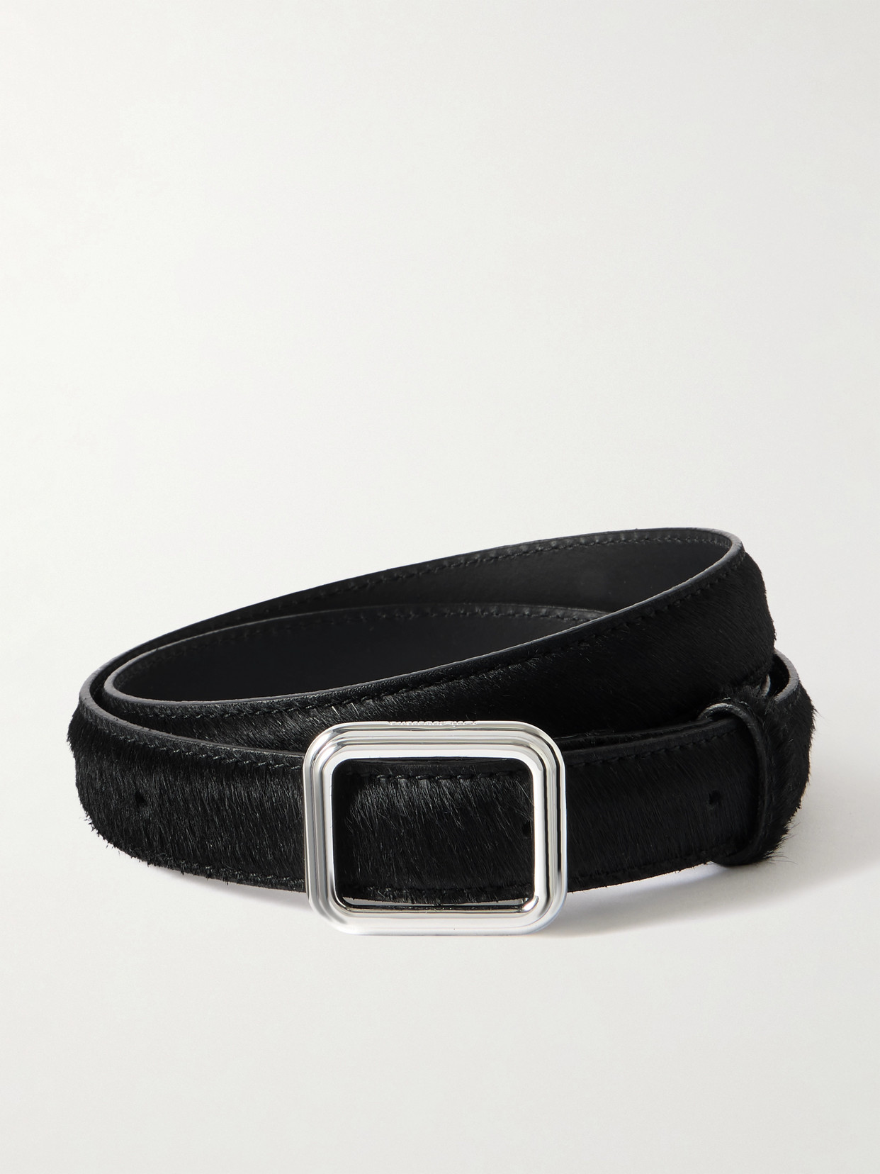 Lie Studio Georgia Slim Silver Buckle Calf Leather Belt In Black