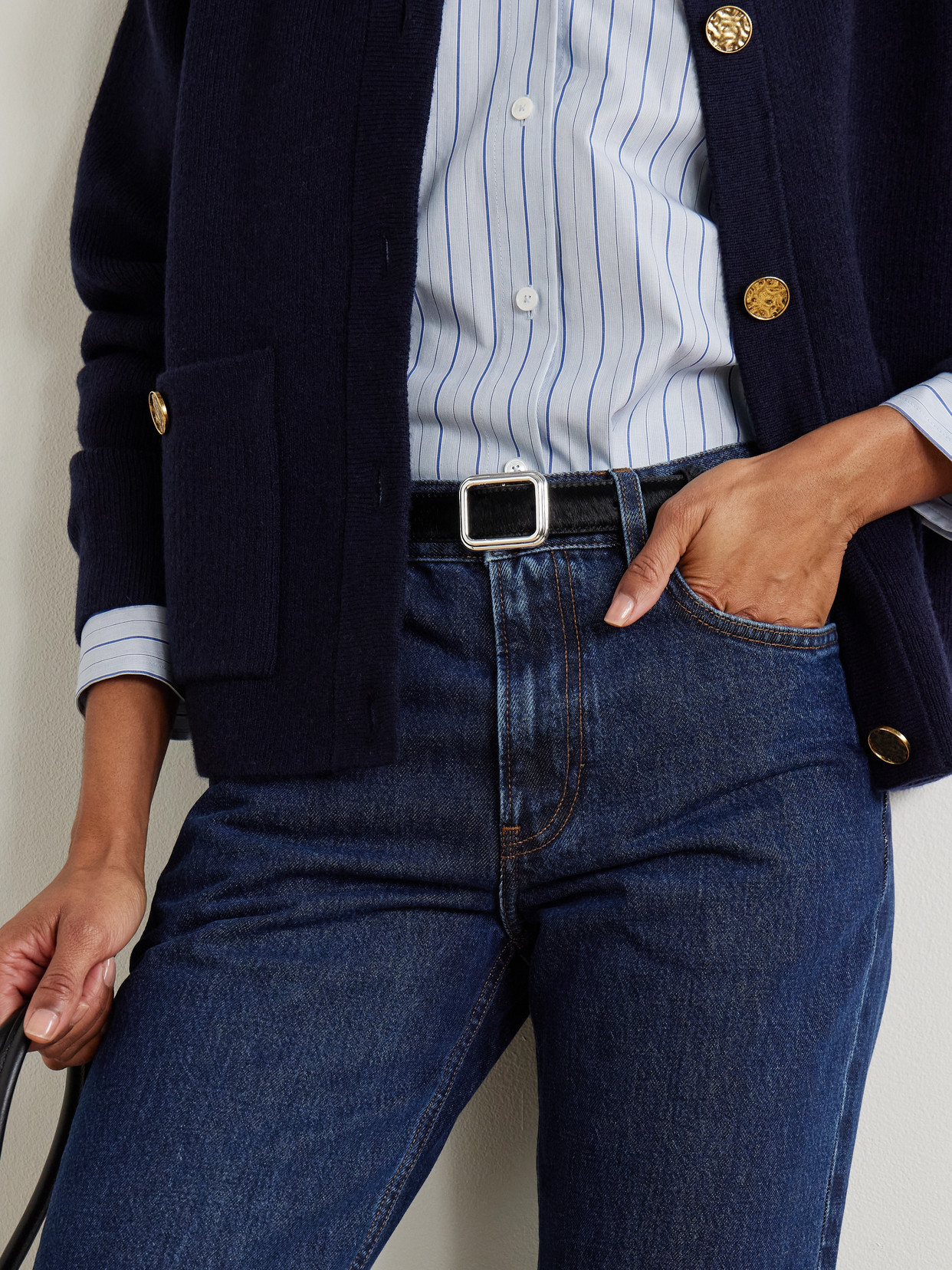 Lie Studio Georgia Slim Silver Buckle Calf Leather Belt In Black