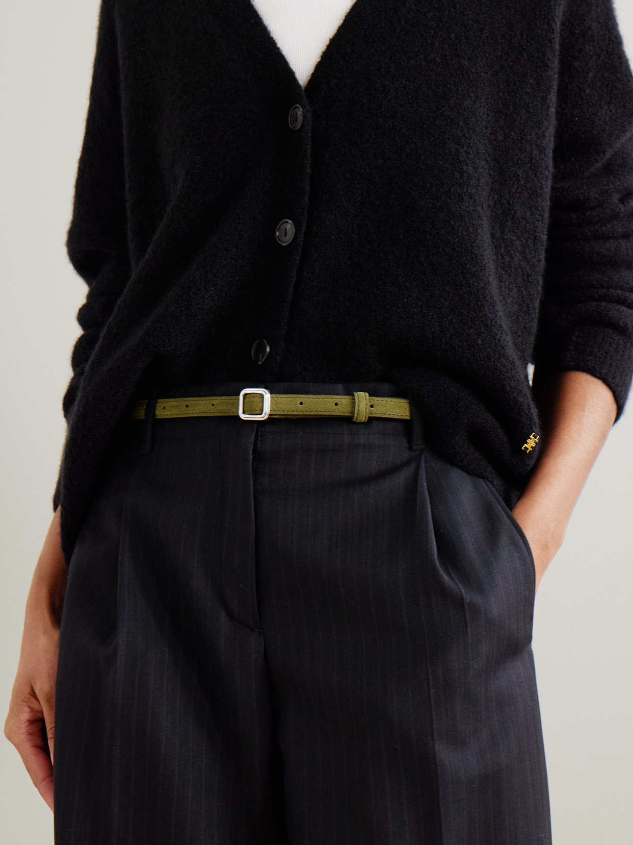 Lie Studio The Georgia Slim Suede Waist Belt In Green