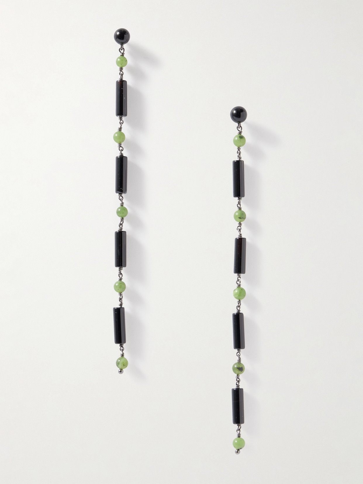 Le Sundial Jackie Rhodium-plated Jade And Onyx Earrings In Green