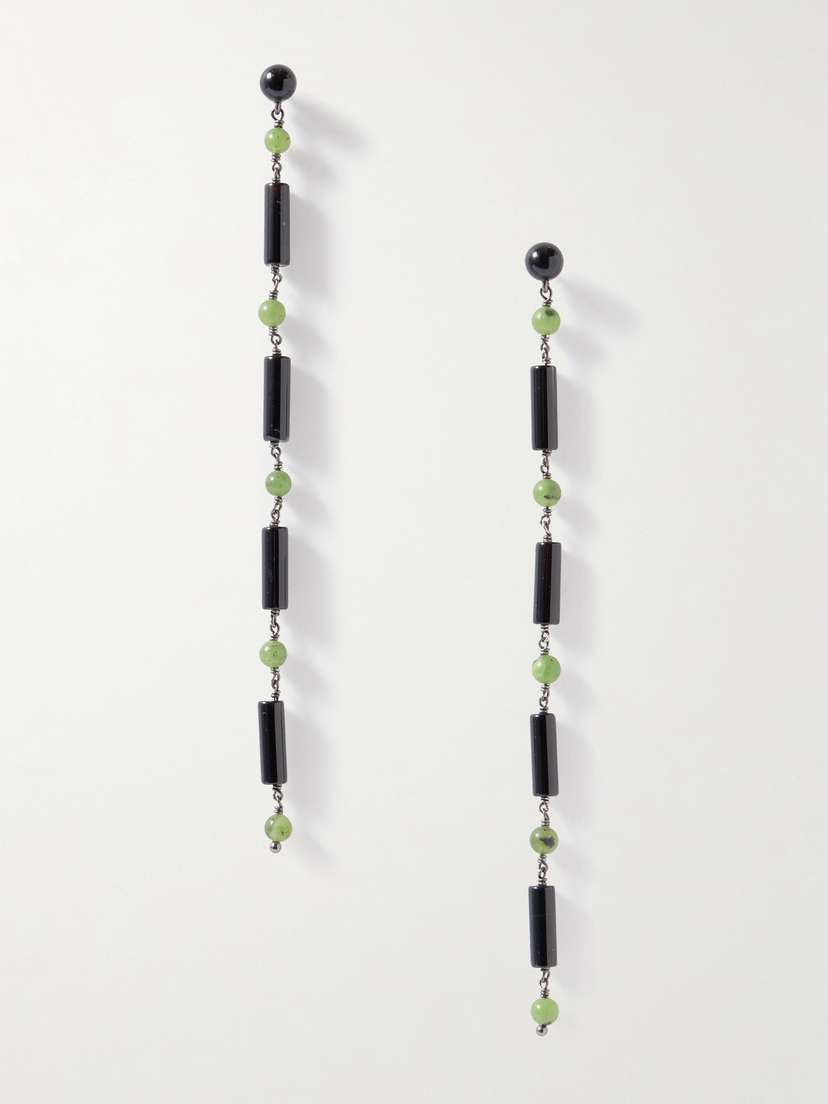 Le Sundial Jackie Rhodium-plated Jade And Onyx Earrings
