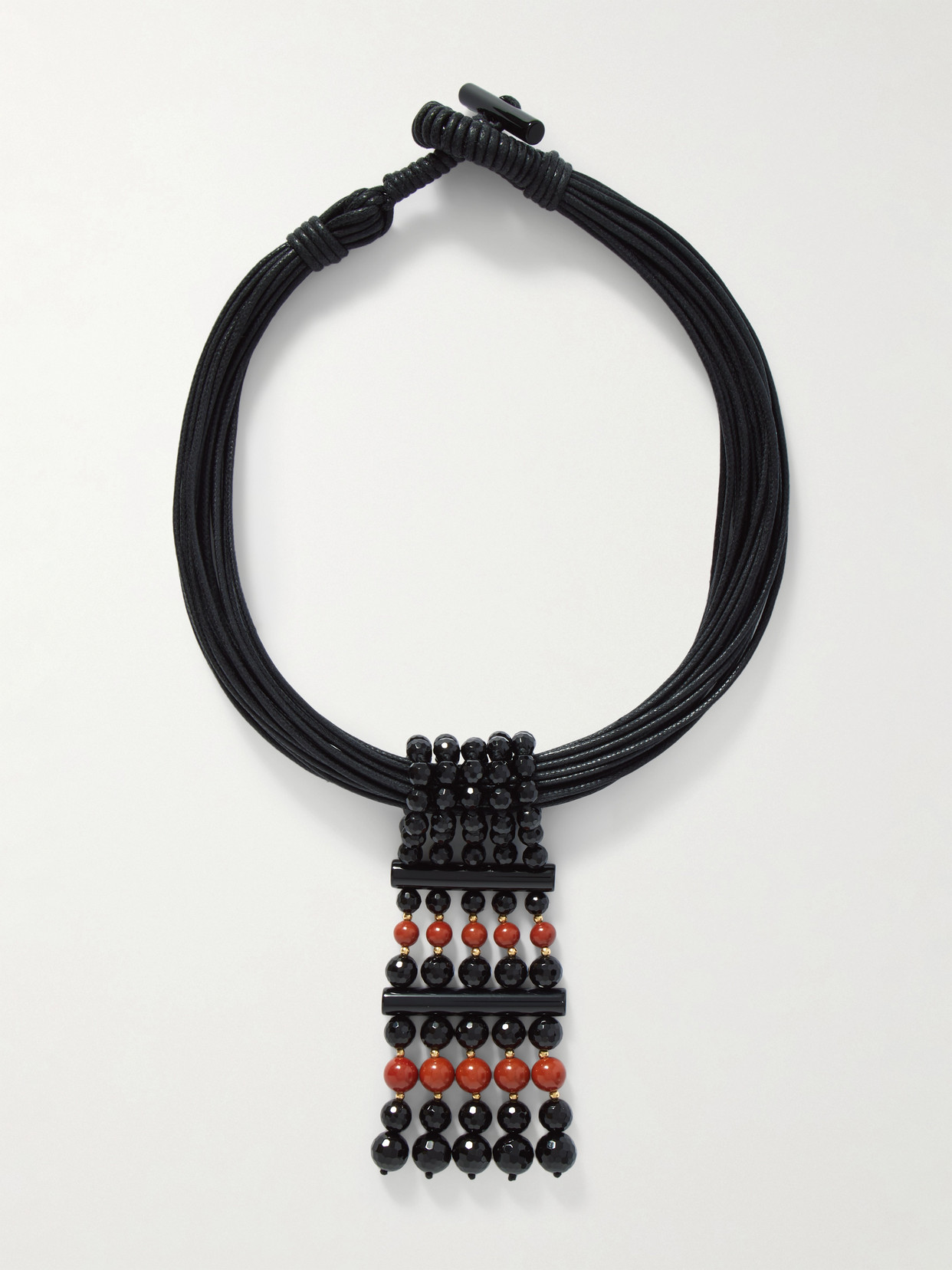 Le Sundial The Sculptural Waxed-cotton And Multi-stone Necklace In Black