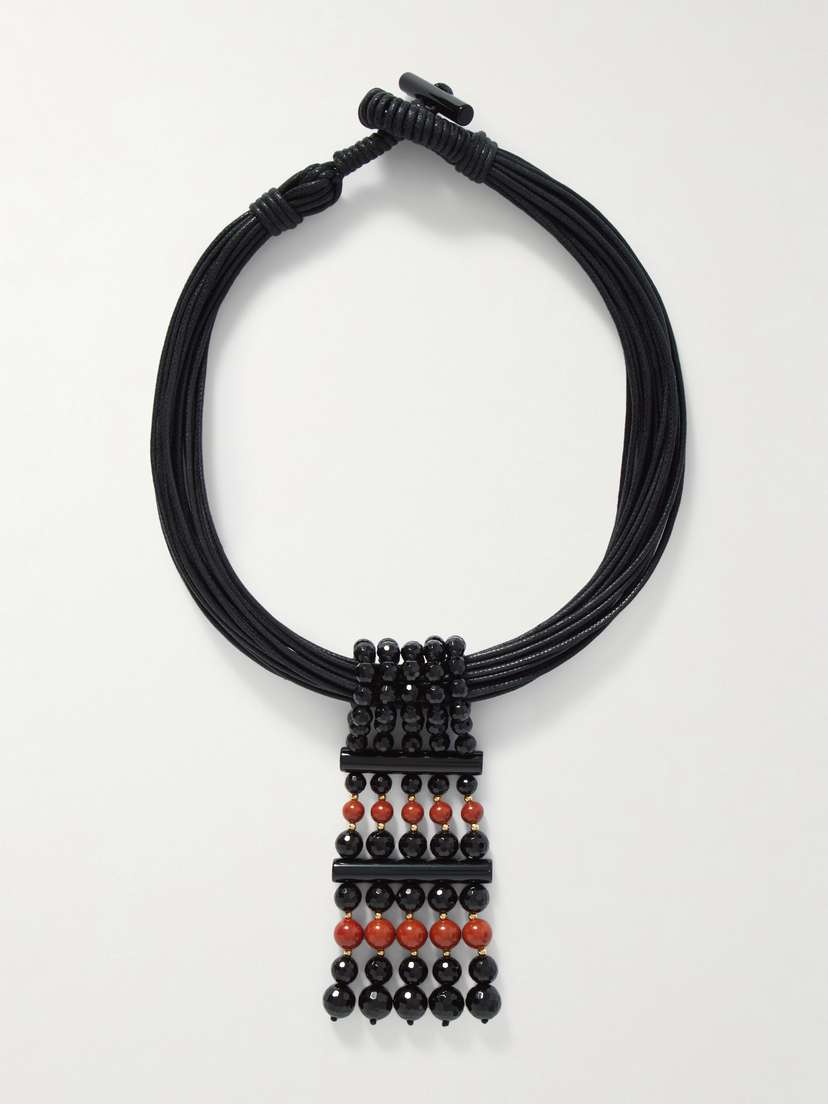 Le Sundial The Sculptural Waxed-cotton, Onyx And Jasper Necklace