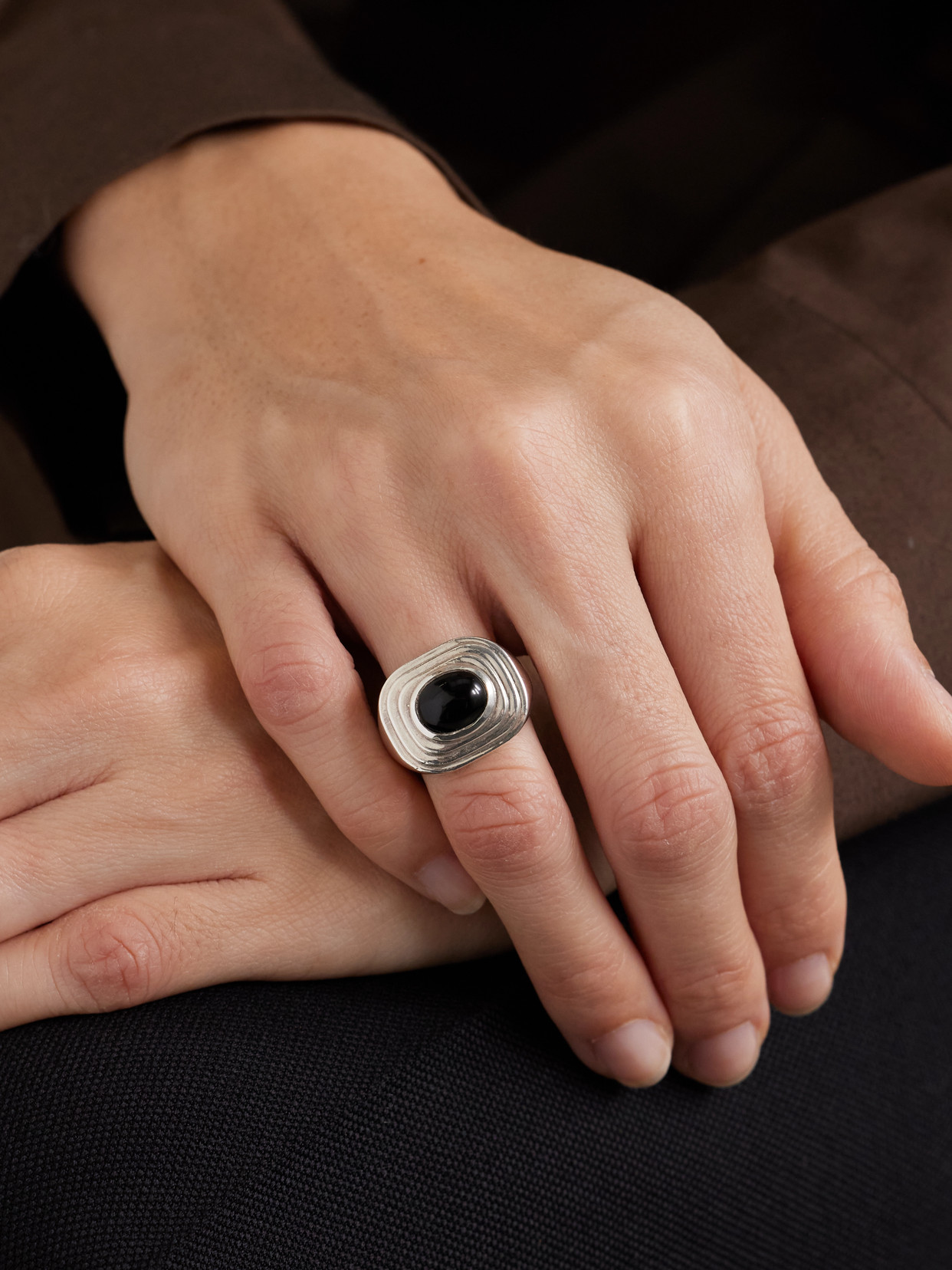 Le Sundial The Deco Silver Onyx Ring In Silver