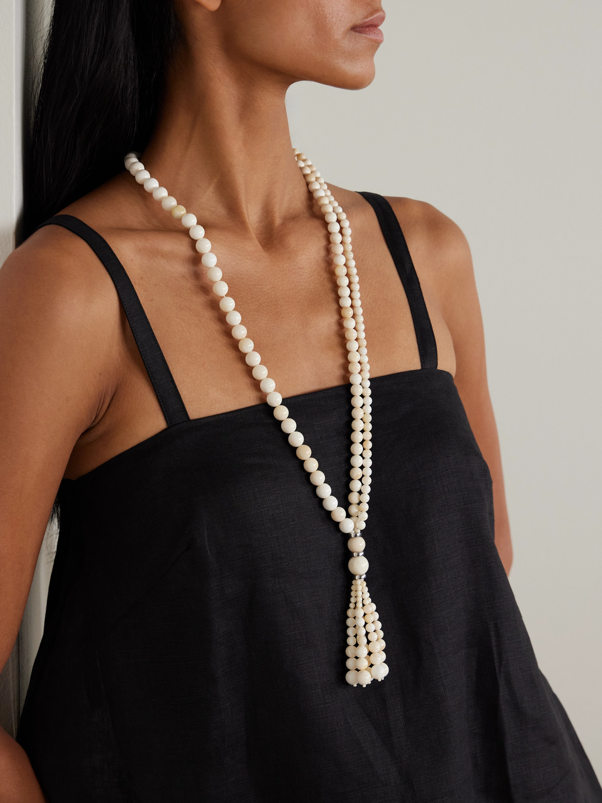 Le Sundial Venice Opera Tasseled Silver Stone Necklace In Metallic