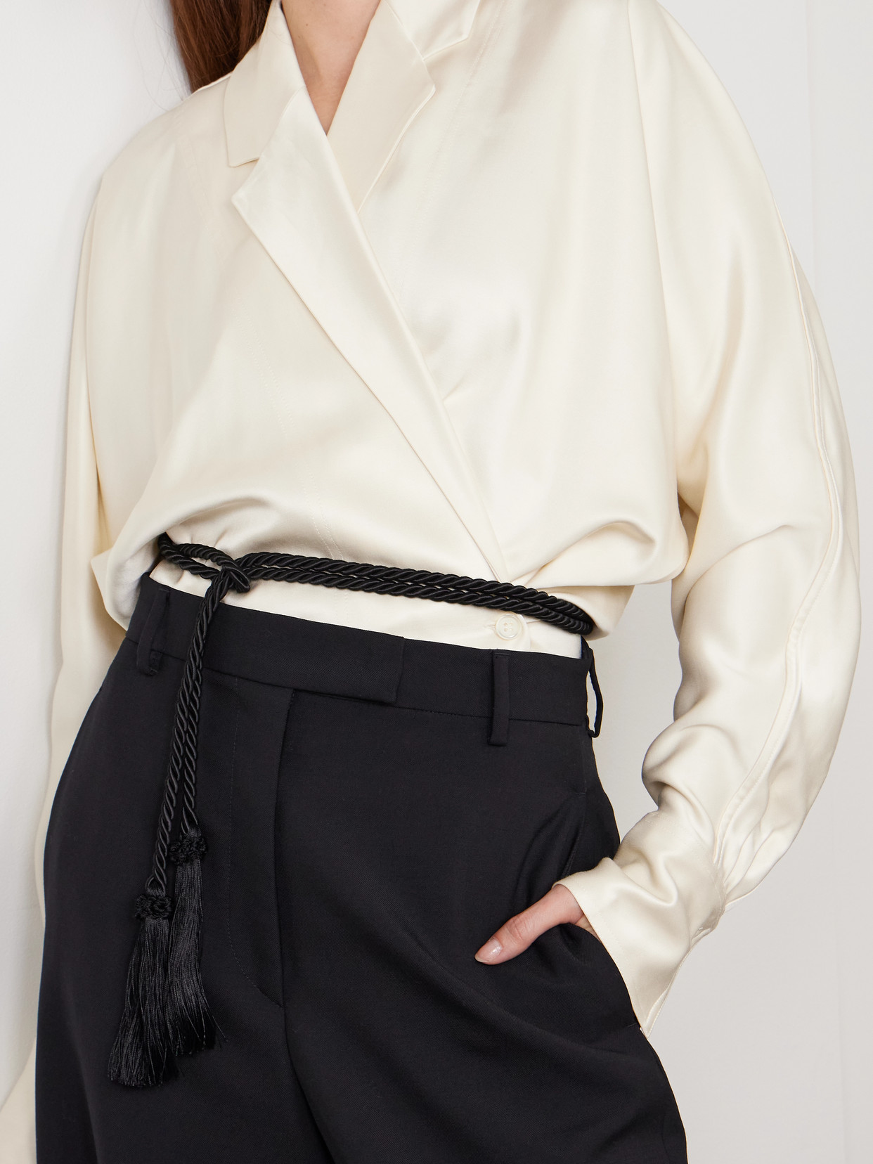 Le Sundial Tasseled Woven Cord Belt In Black