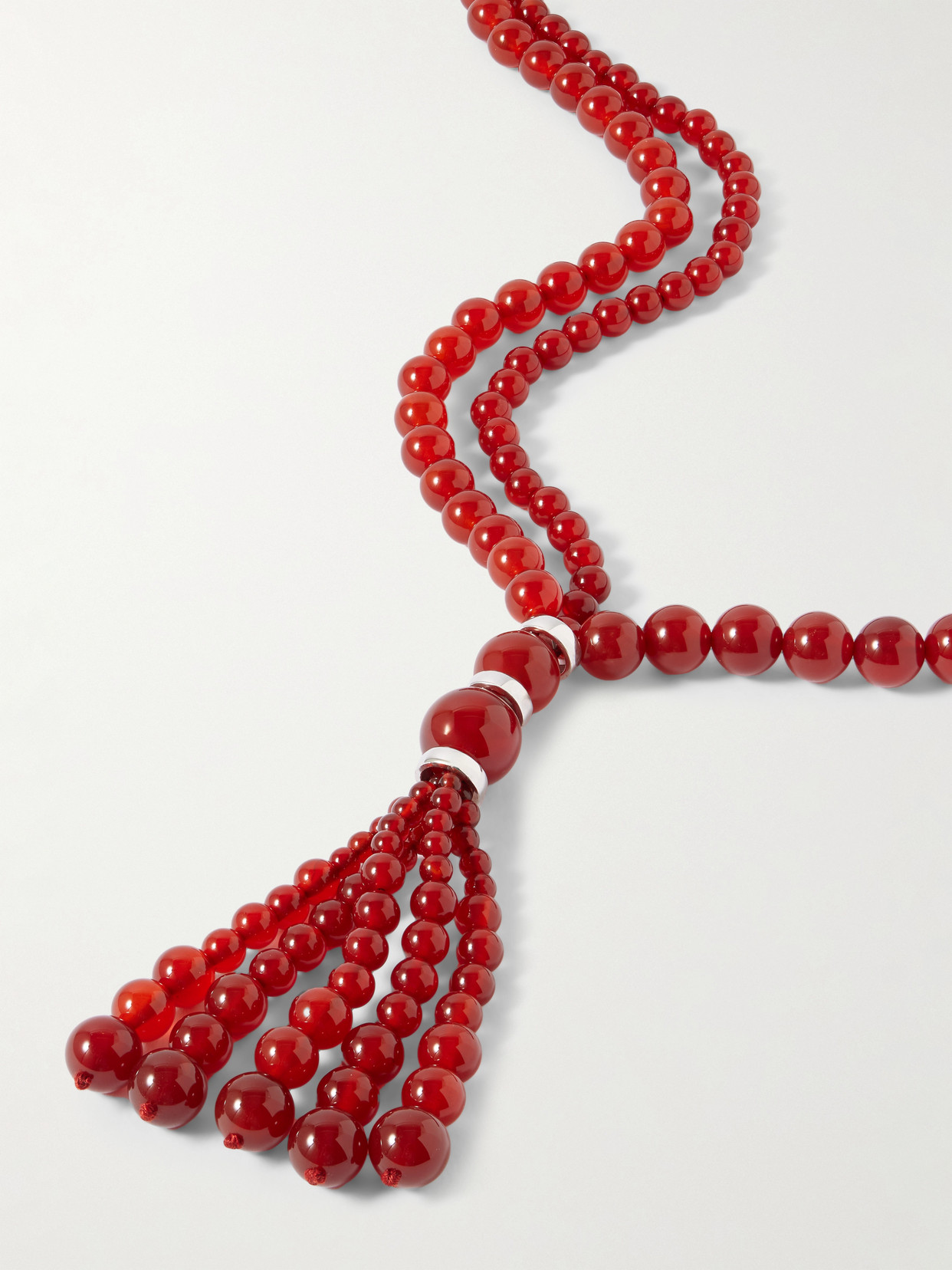 Le Sundial Venice Opera Tasseled Carnelian And Silver Necklace In Red