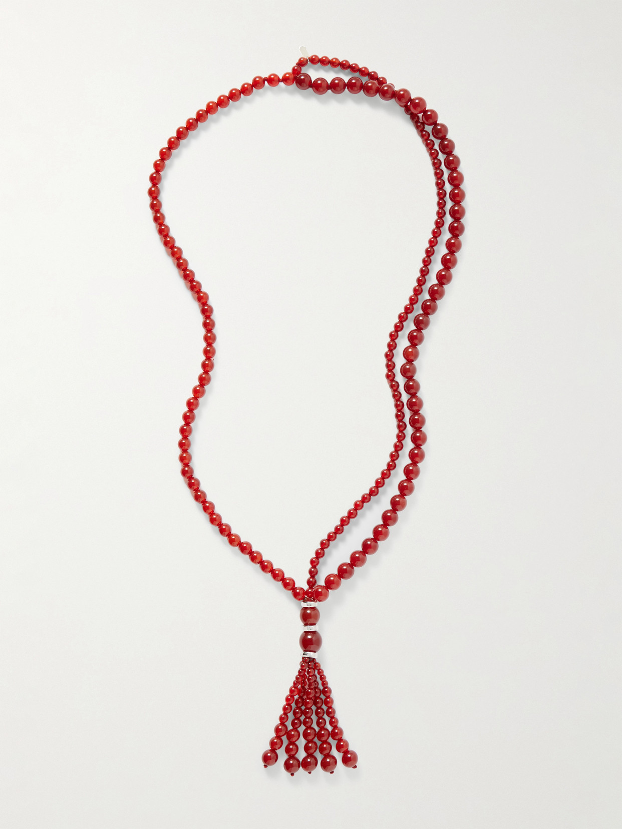 Le Sundial Venice Opera Tasseled Carnelian And Silver Necklace In Red