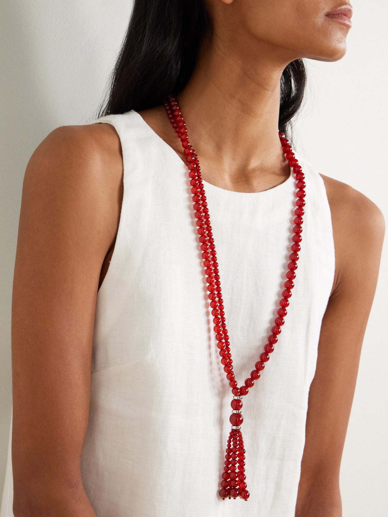 Le Sundial Venice Opera Tasseled Carnelian And Silver Necklace In Red
