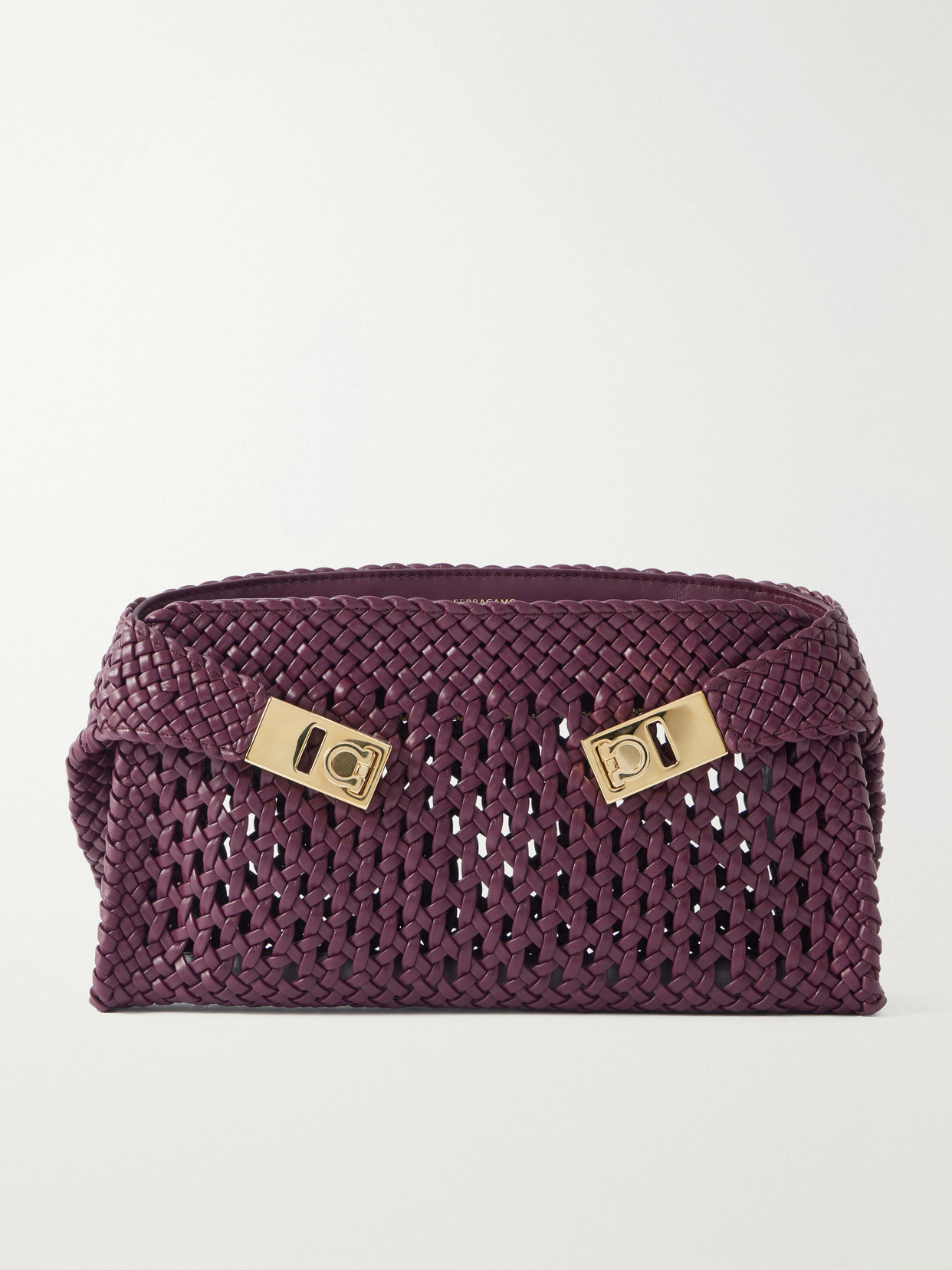 Ferragamo Hug Small Woven Leather Clutch In Purple