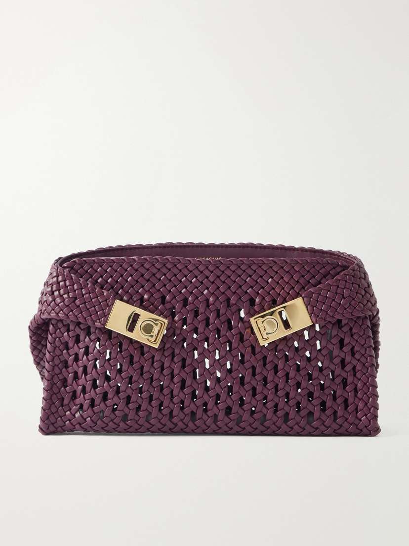 Ferragamo Hug Small Woven Leather Clutch
