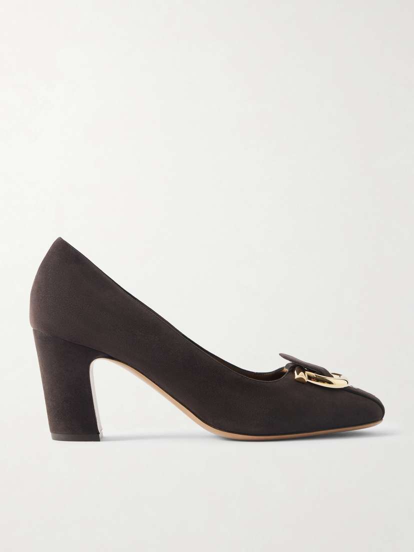 Ferragamo Gancini Buckled Suede Pumps