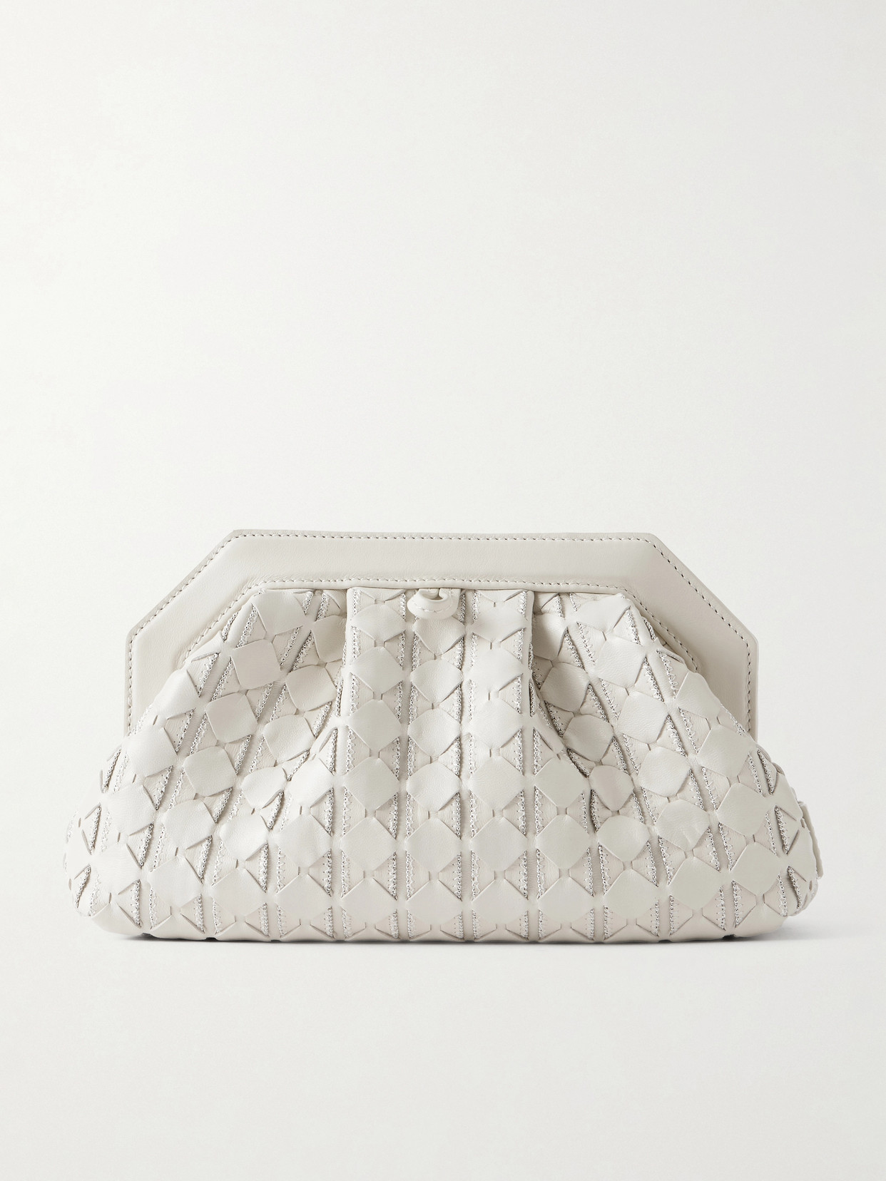 Serapian Secret Mini Embellished Woven Leather Clutch In White