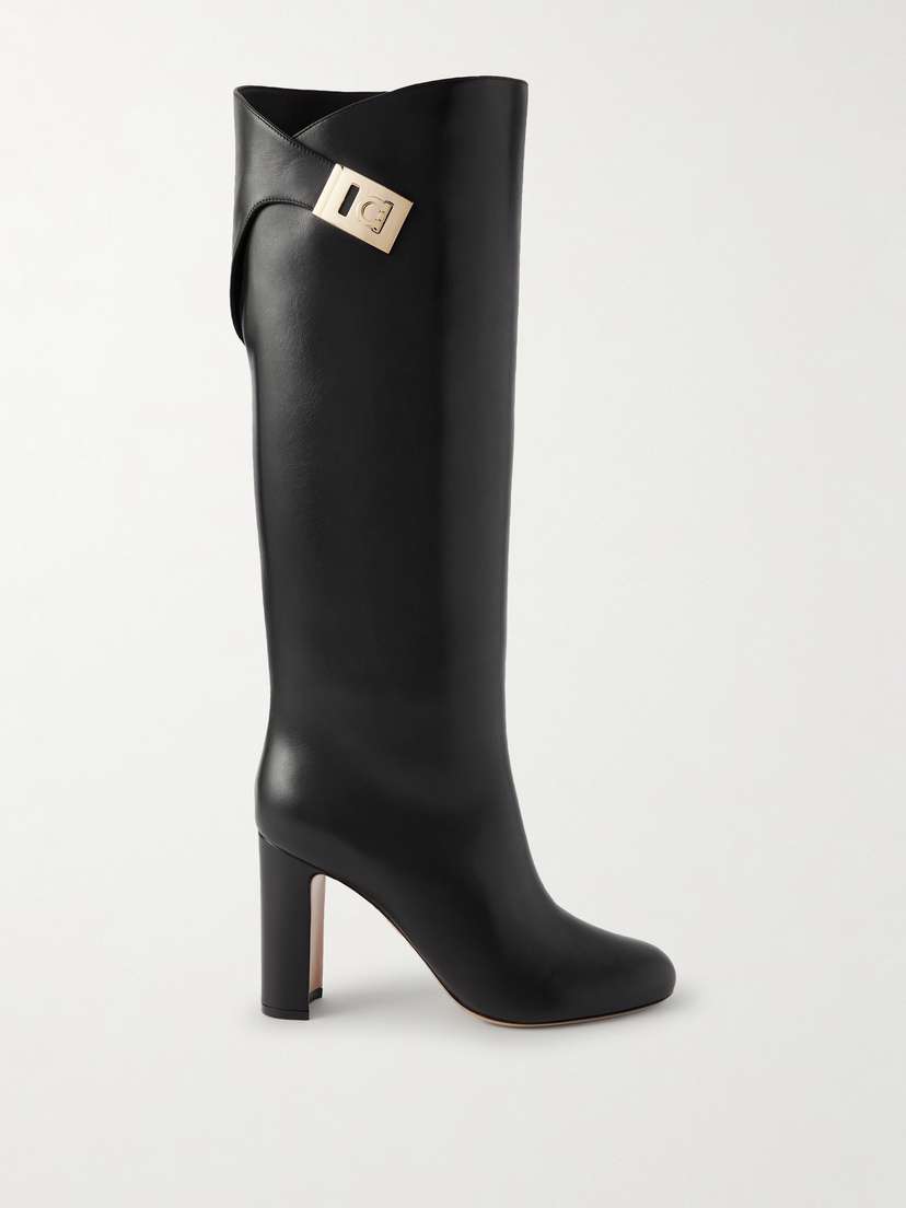 Ferragamo Enni Embellished Leather Knee Boots