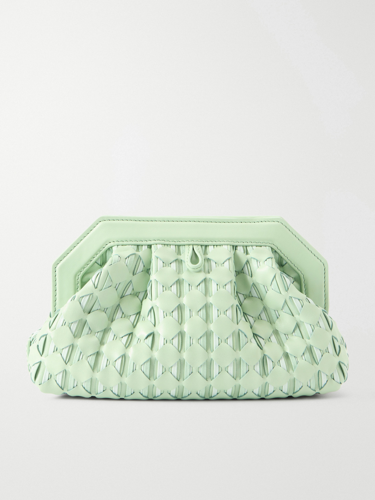 Serapian Secret Mini Embellished Woven Leather Clutch In Green