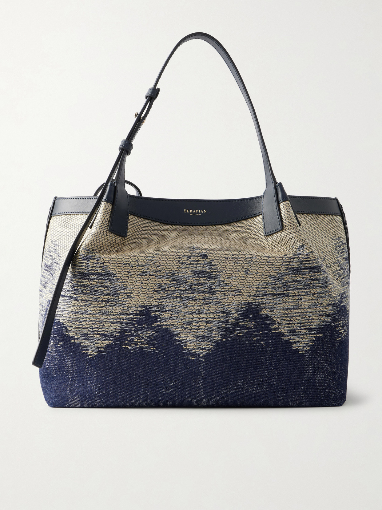 Serapian Secret Small Leather-trimmed Embroidered Denim Tote In Blue