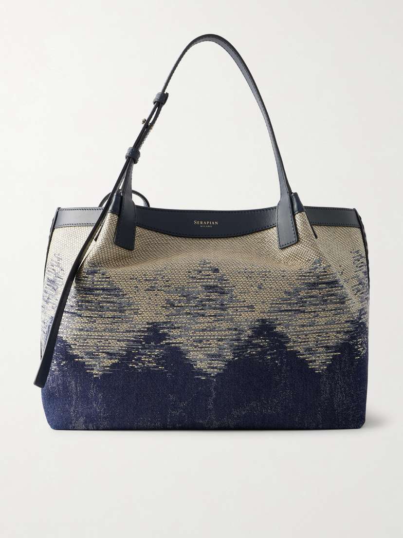 Serapian Secret Small Leather-trimmed Embroidered Denim Tote