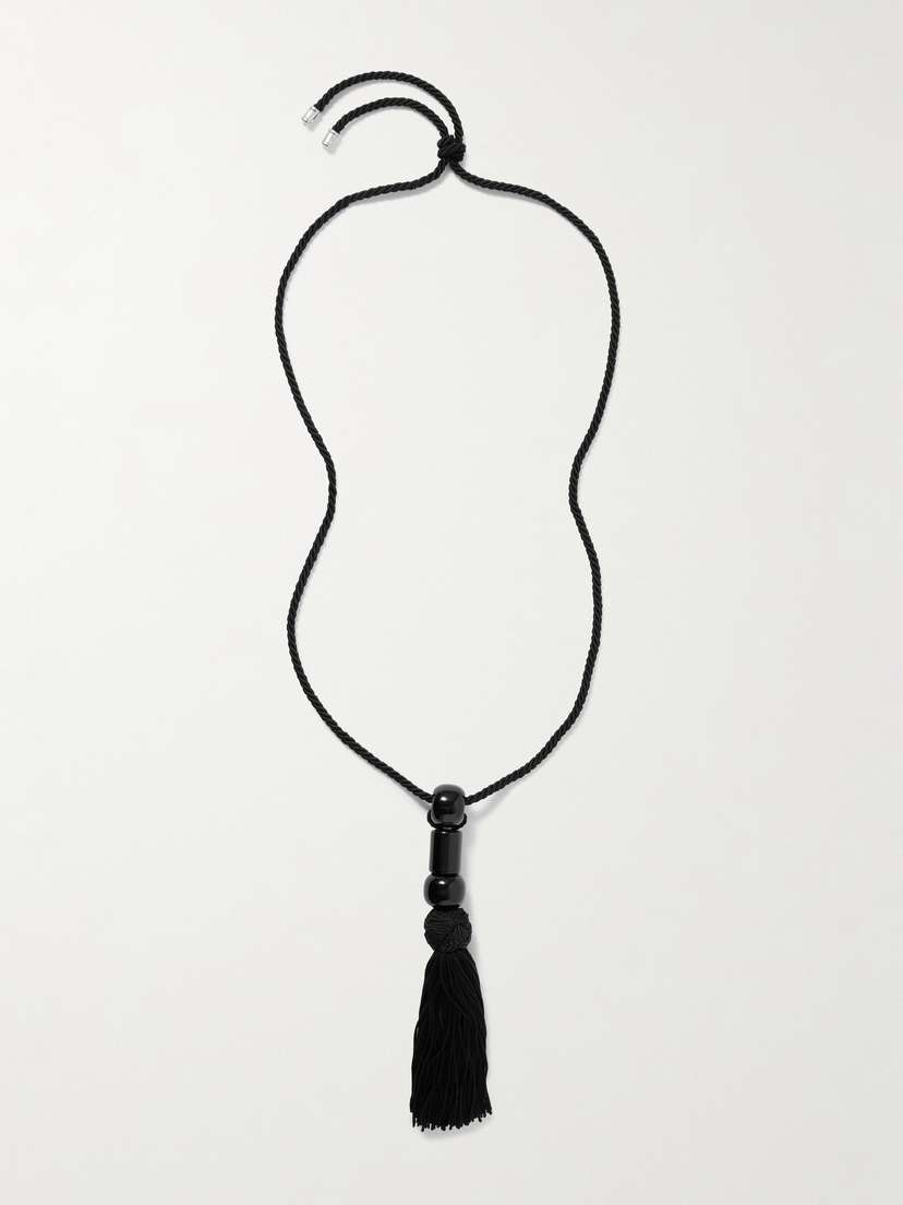 Le Sundial Trinity Silver, Onyx And Satin Cord Necklace