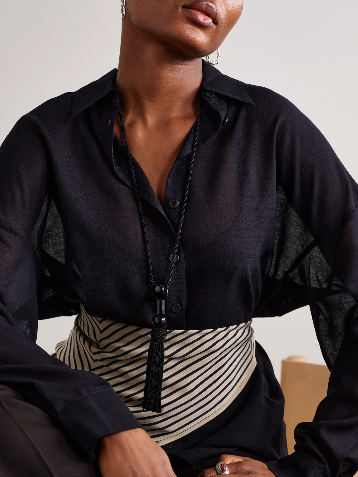 Le Sundial Trinity Onyx Tassel Necklace In Black