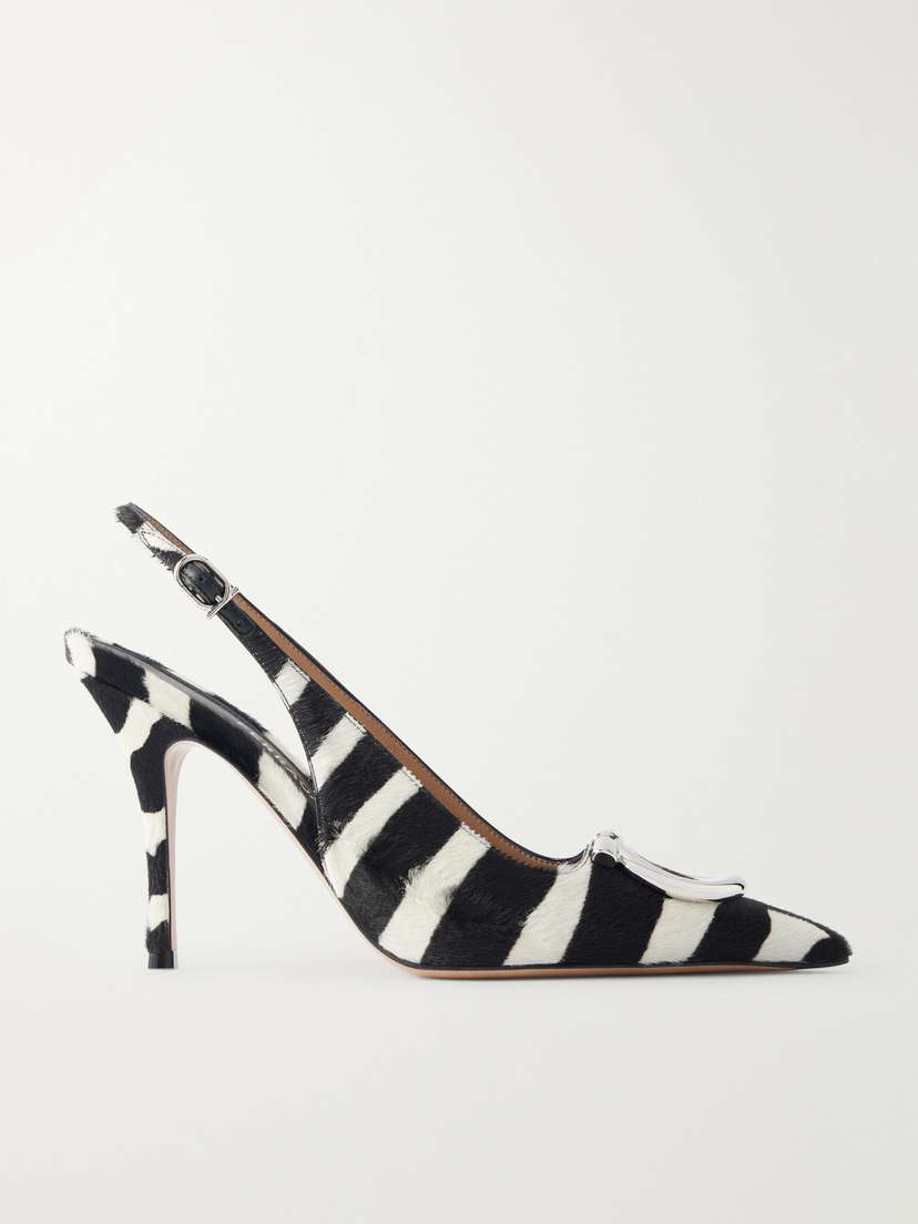 Ferragamo Sara Embellished Zebra-print Calf Hair Slingback Pumps