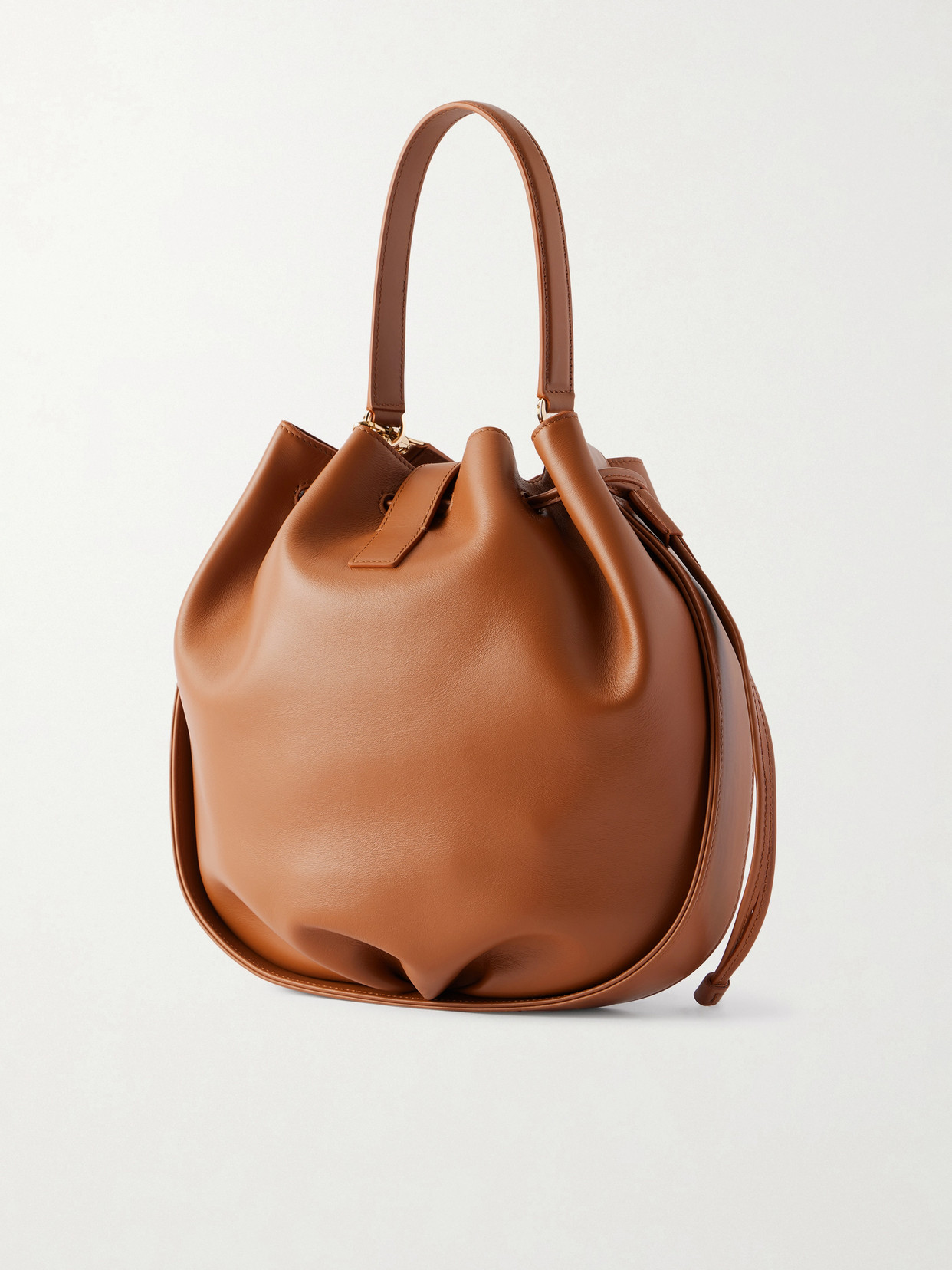 Ferragamo Hug Buckle Leather Bucket Bag In Brown