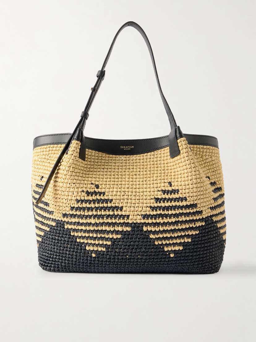 Serapian Secret Leather-trimmed Woven Raffia Tote