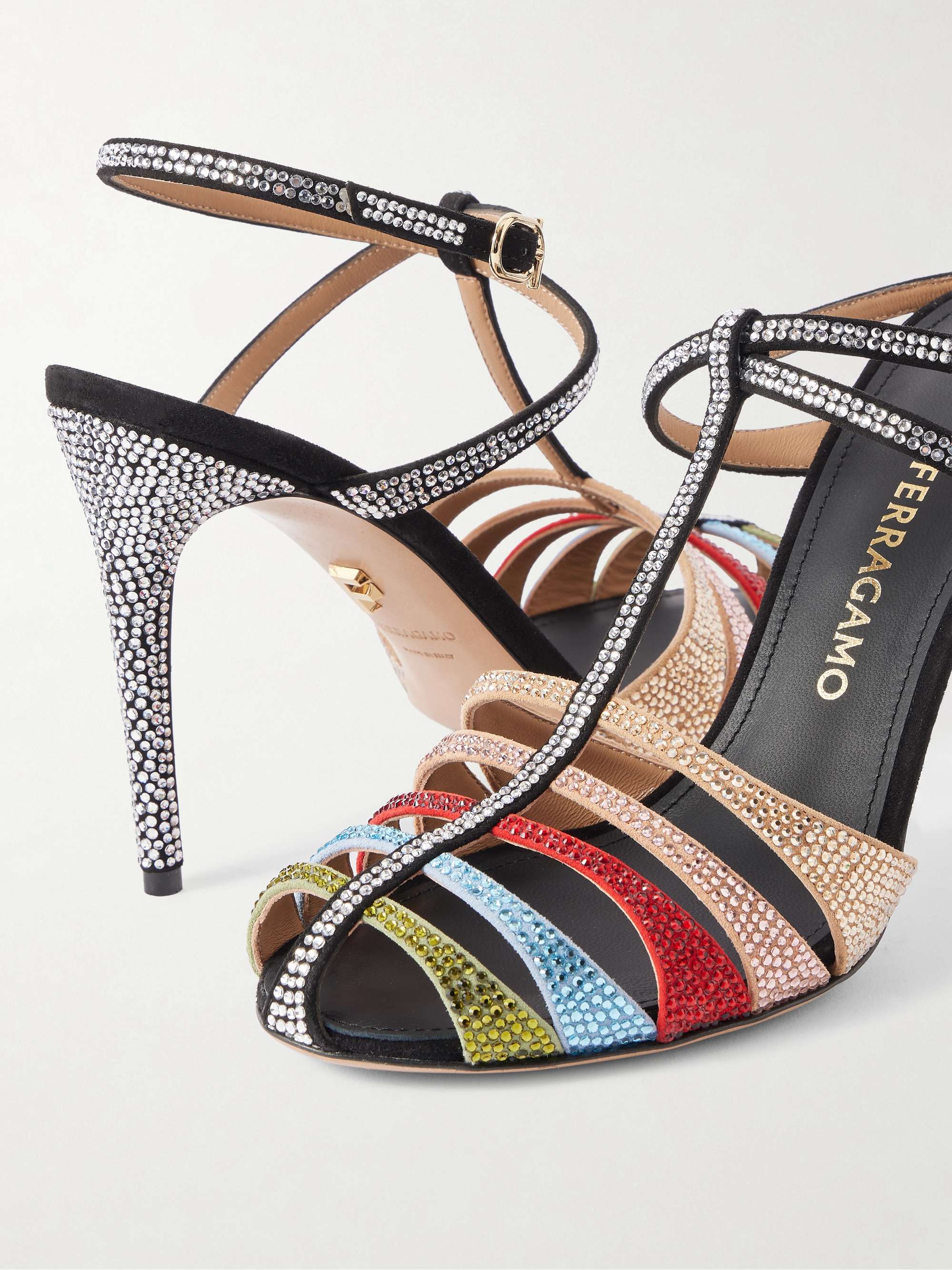 FERRAGAMO Lipa 95 crystal-embellished suede sandals | NET-A-PORTER