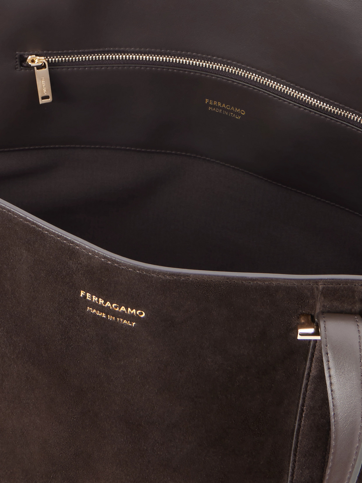 Ferragamo Scarf Suede Tote In Brown