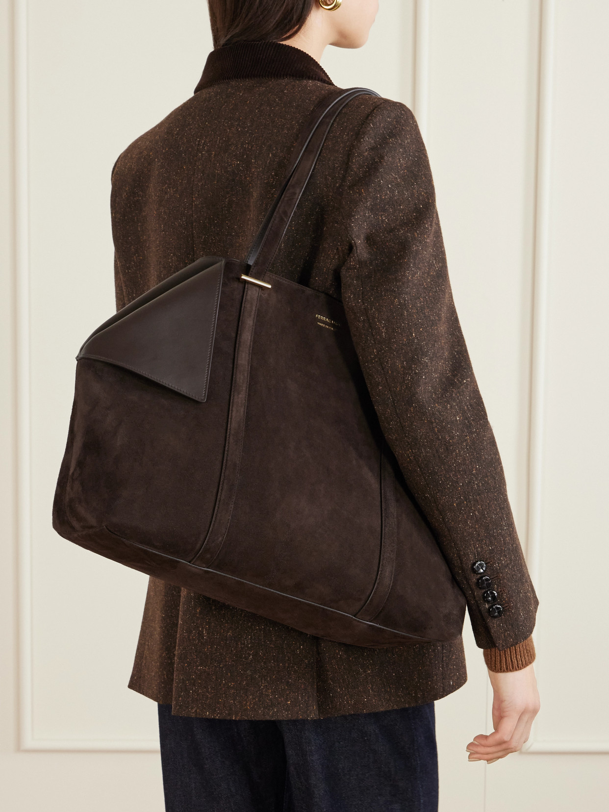 Ferragamo Scarf Suede Tote In Brown