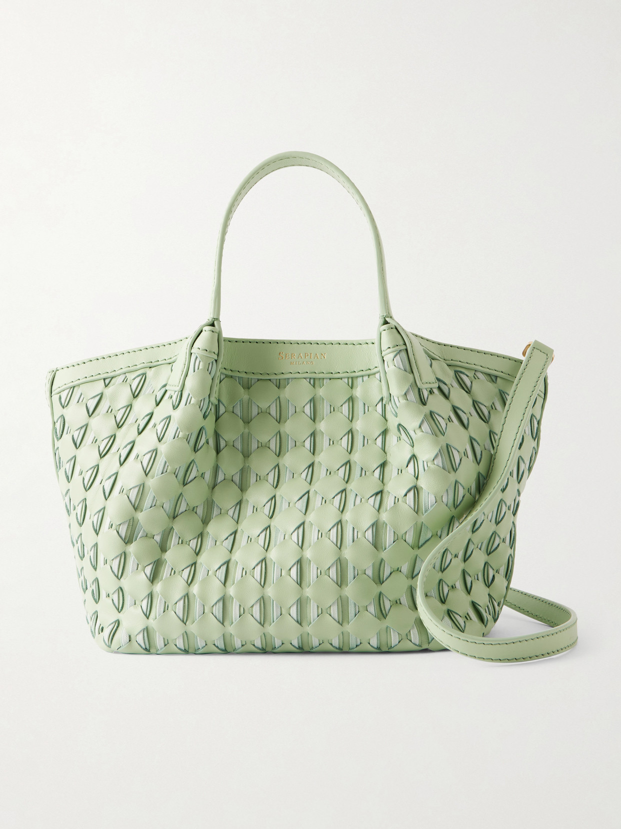Serapian Secret Mini Woven Leather Shoulder Bag In Green