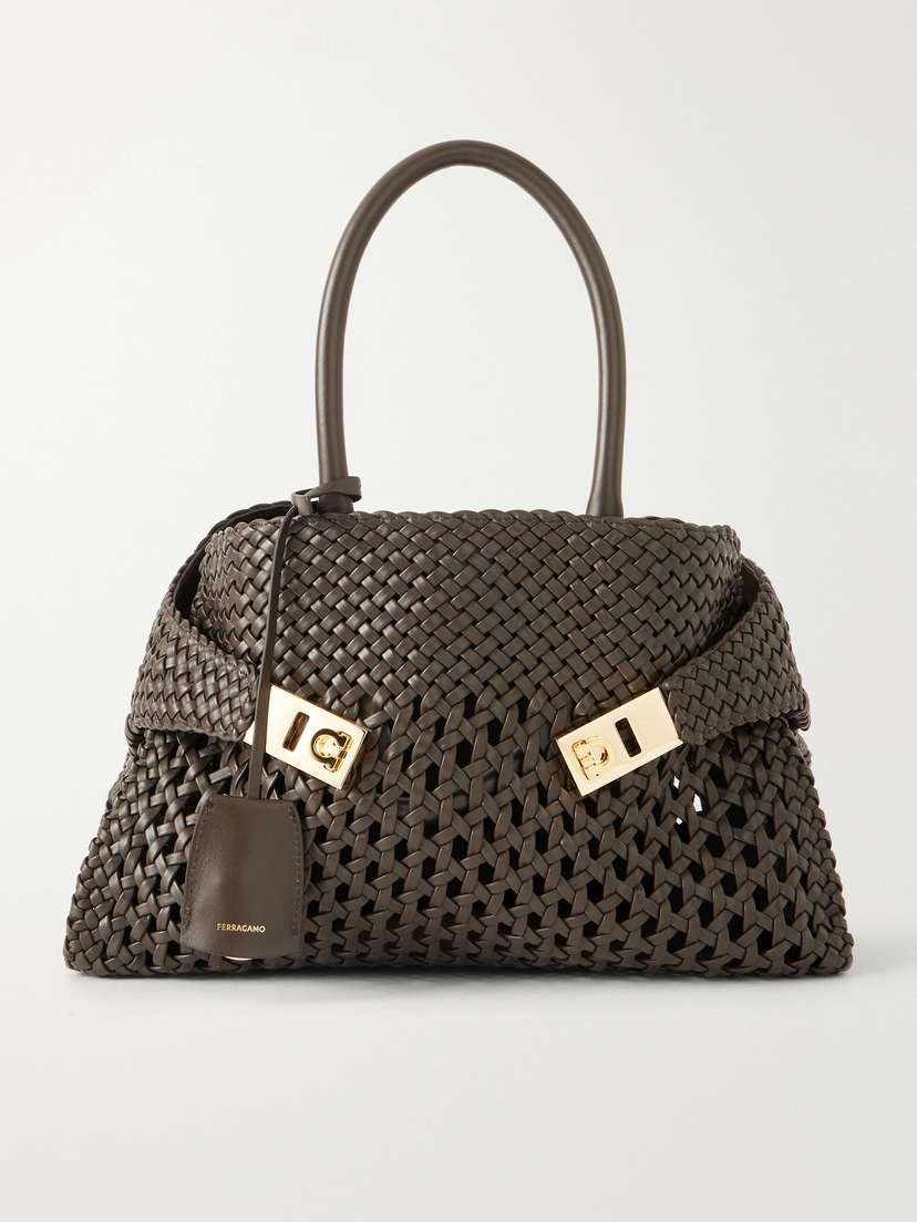 Ferragamo Hug Small Woven Leather Tote