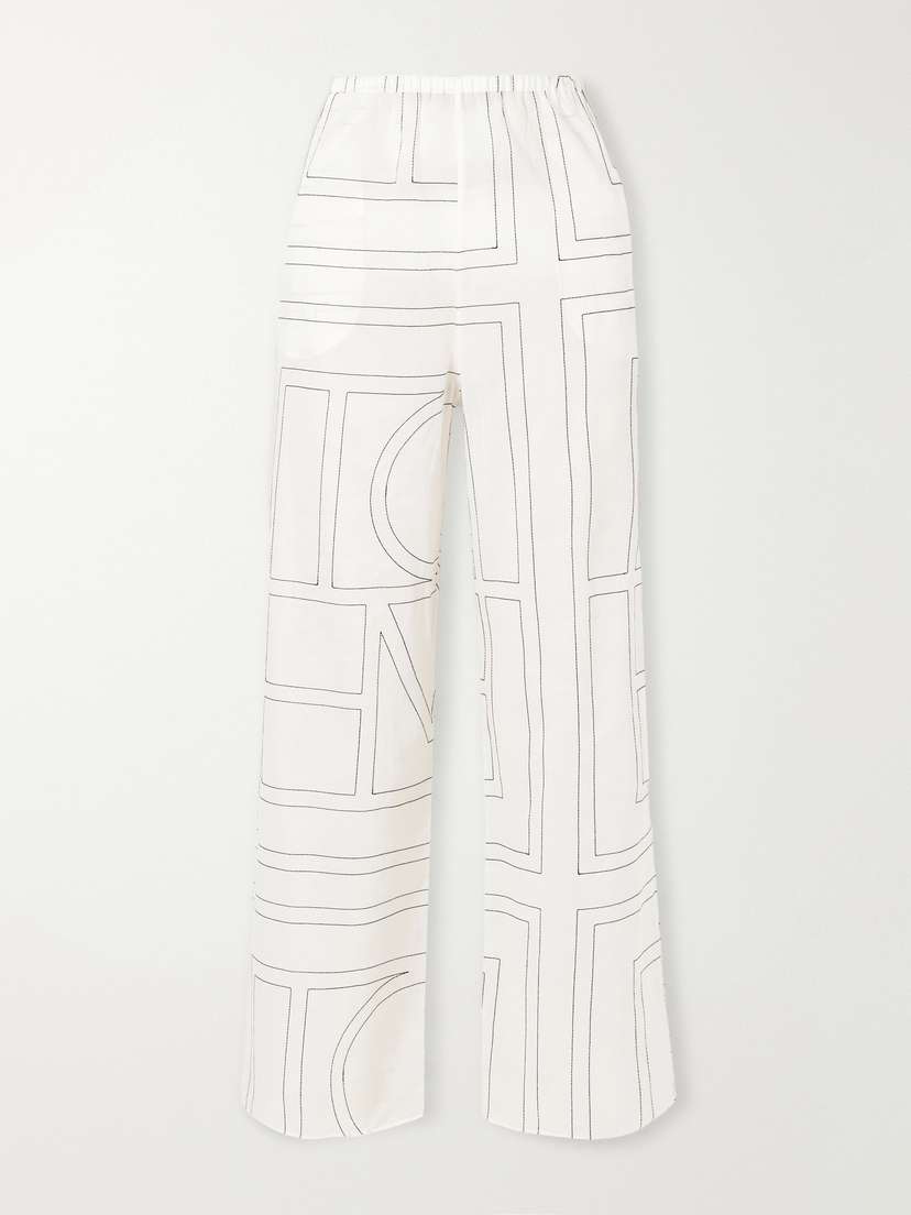 TOTEME Embroidered Organic Cotton And Lyocell-blend Wide-leg Pants