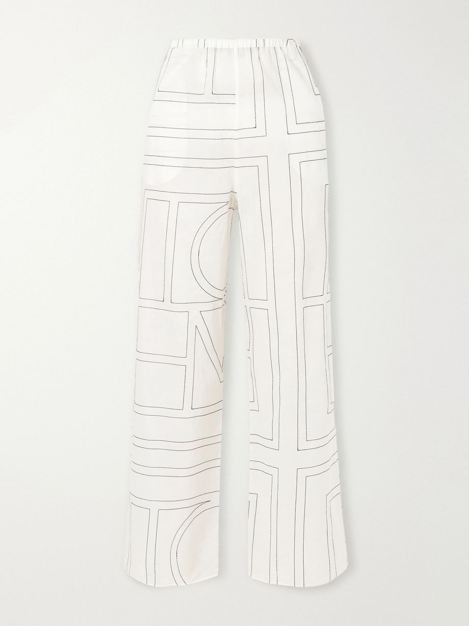 Embroidered Lyocell and cotton-blend wide-leg pajama pants
