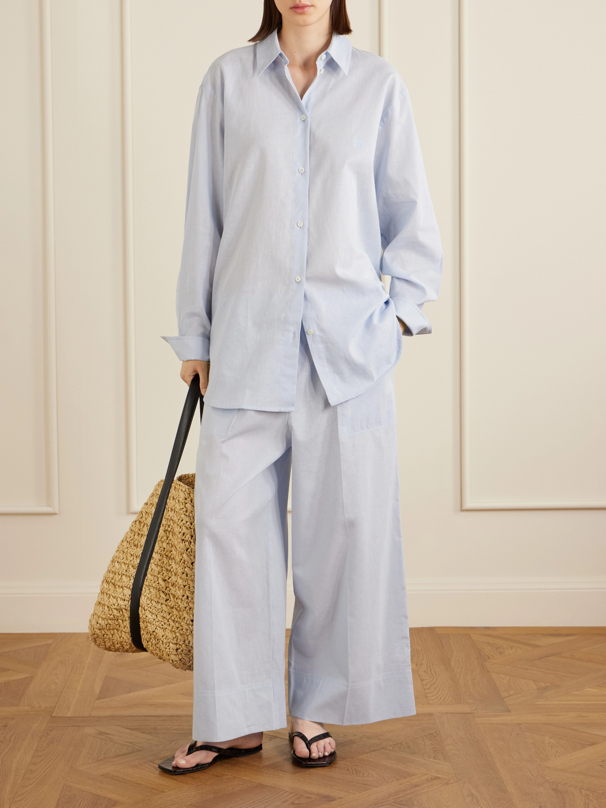 TOTEME Cotton and linen-blend wide-leg pants