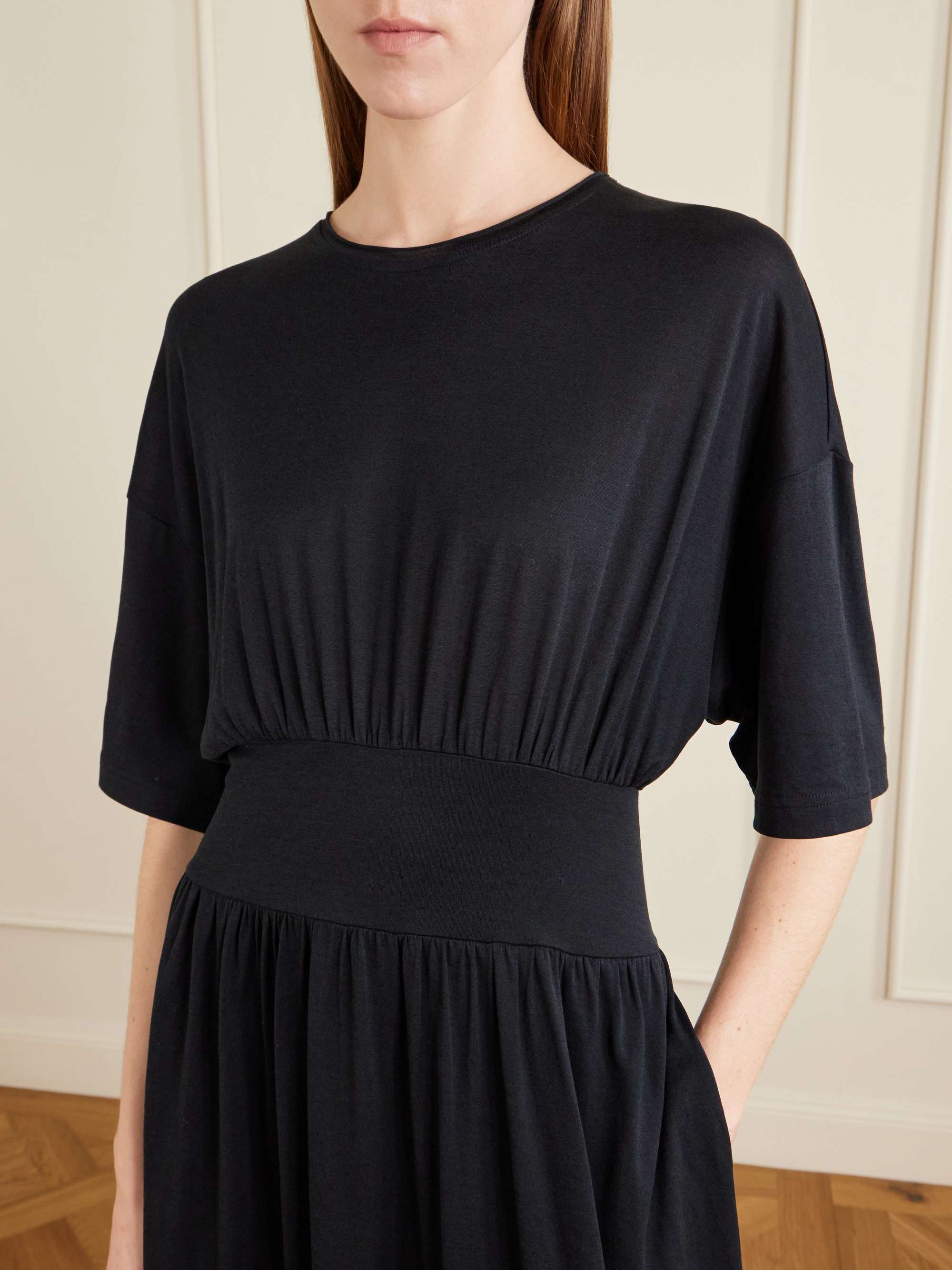 toteme ruched dress Garderob gathered crepe maxi dress - black