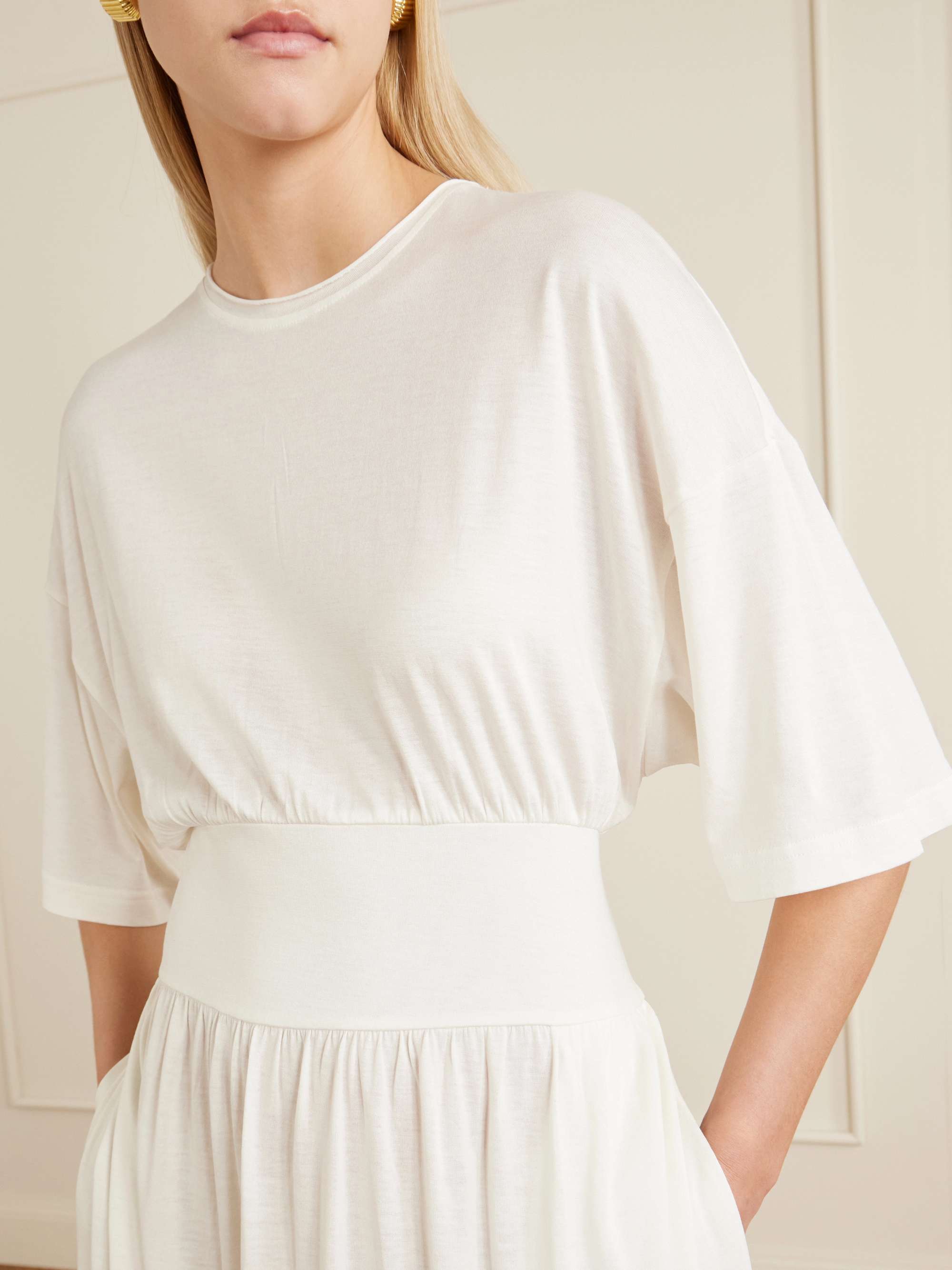 TOTEME Gathered organic cotton and silk-blend midi dress | NET-A