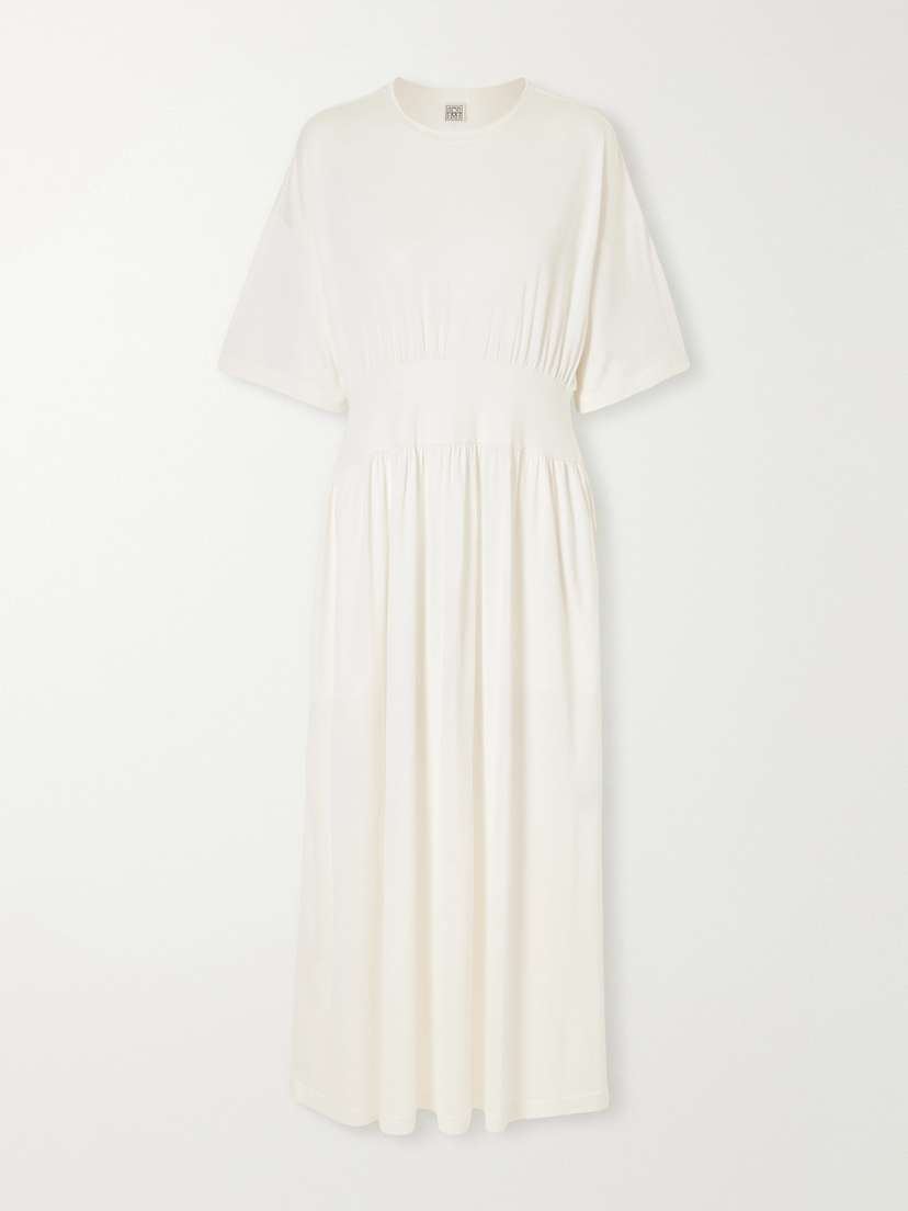 TOTEME Gathered Organic Cotton And Silk-blend Midi Dress