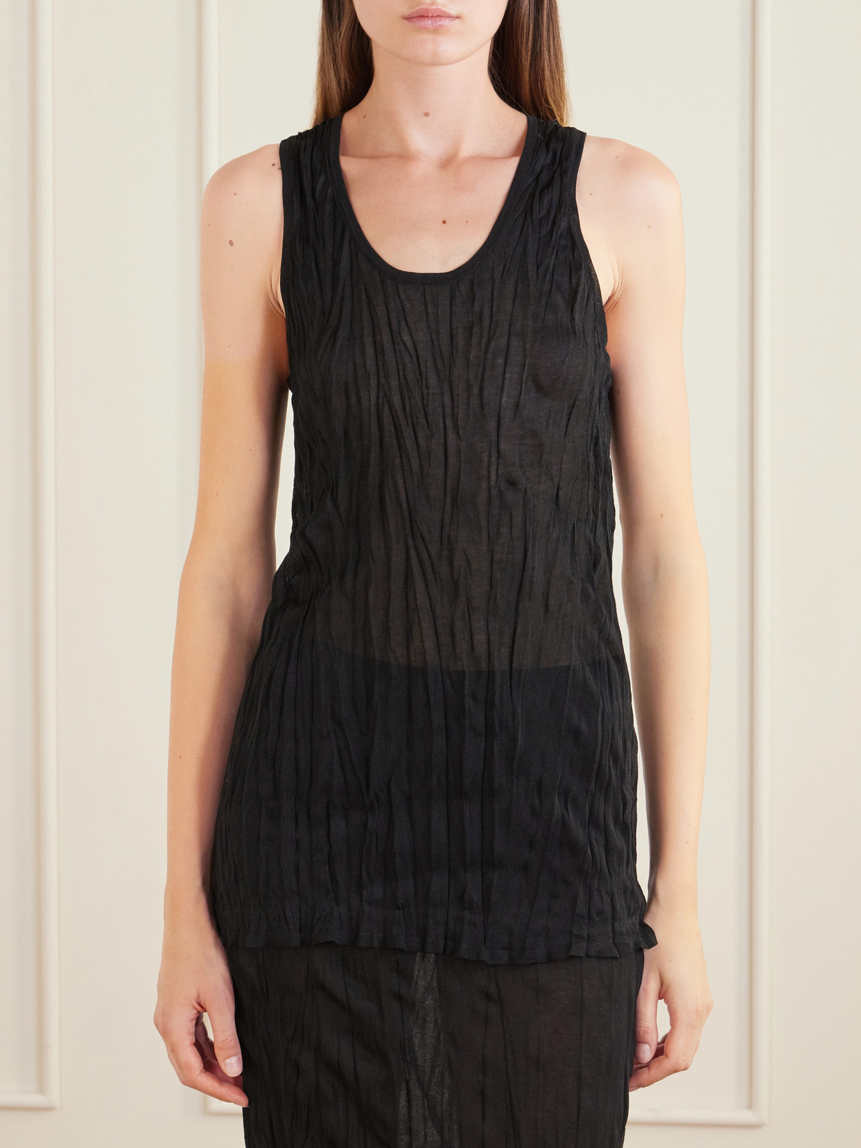 Crinkled Viscose Knit Tank