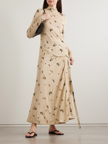 TOTEME Tie-detailed draped floral-print jersey top