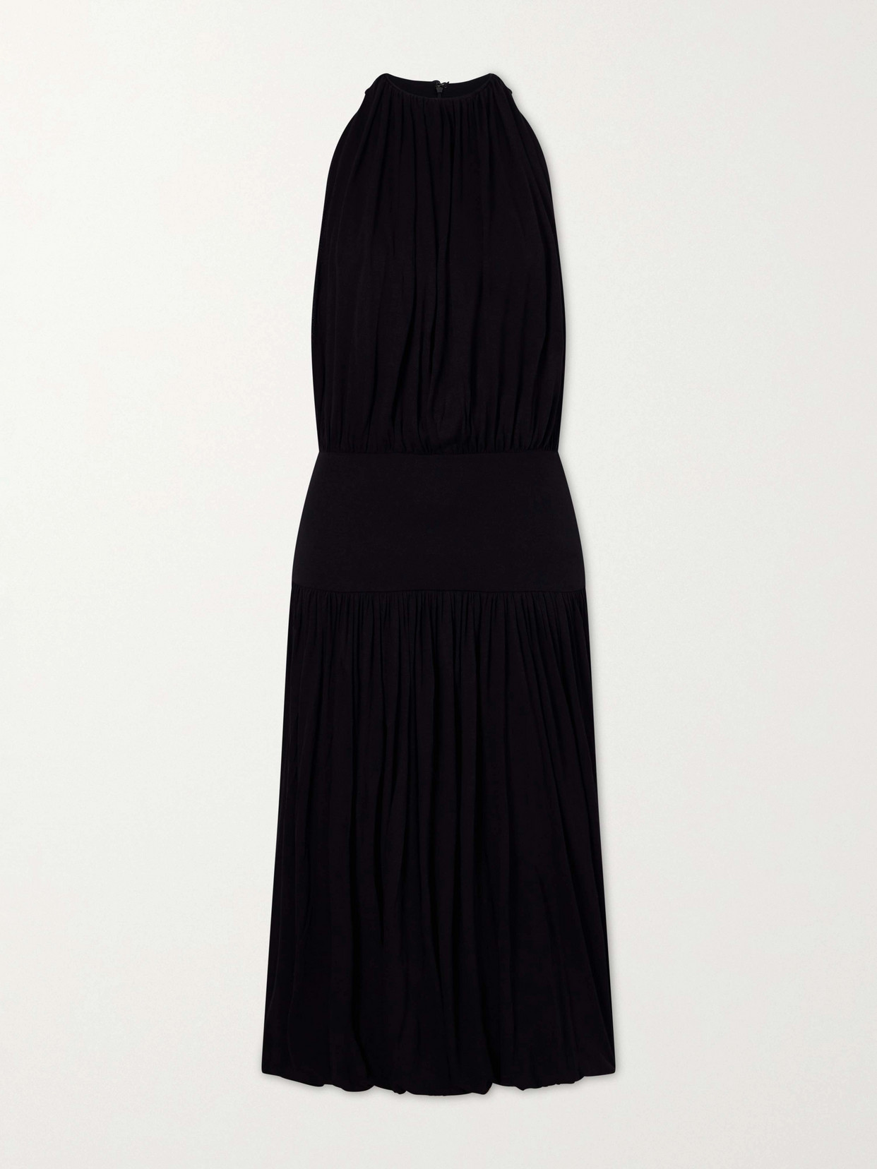 Totême Black Fluid Viscose Gathered Midi Dress In Burgundy