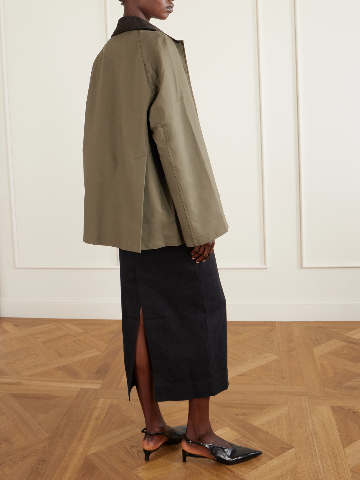 Corduroy-Trimmed Cotton-Gabardine Coat