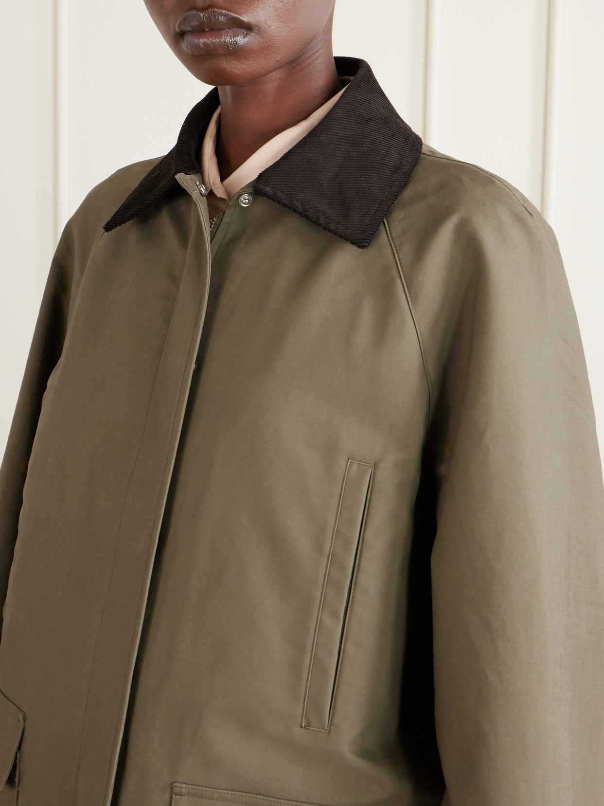 Corduroy-Trimmed Cotton-Gabardine Coat